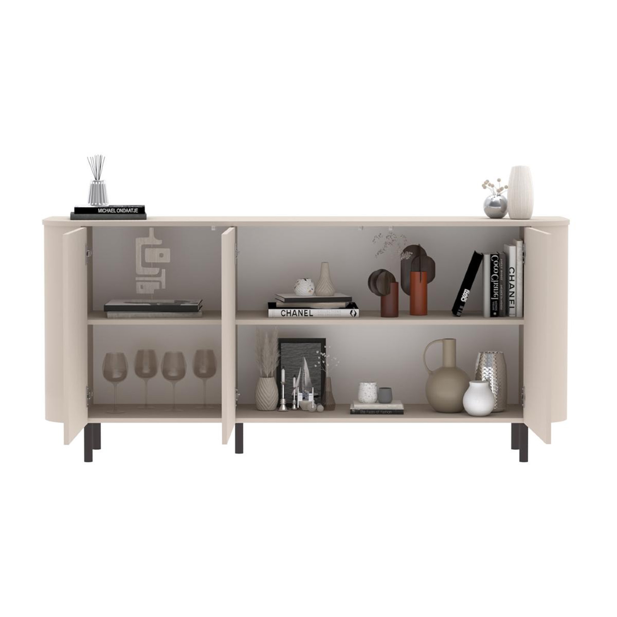 Voir la diapositive 4 : JLC KREATION Buffet bas arrondi beige cachemire 180cm olga