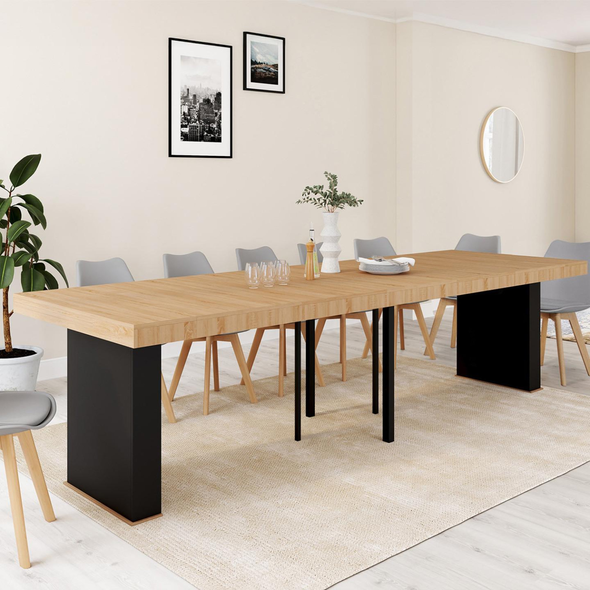 Voir la diapositive 2 : ID MARKET Table console extensible eden 14 personnes 300 cm bois et noir