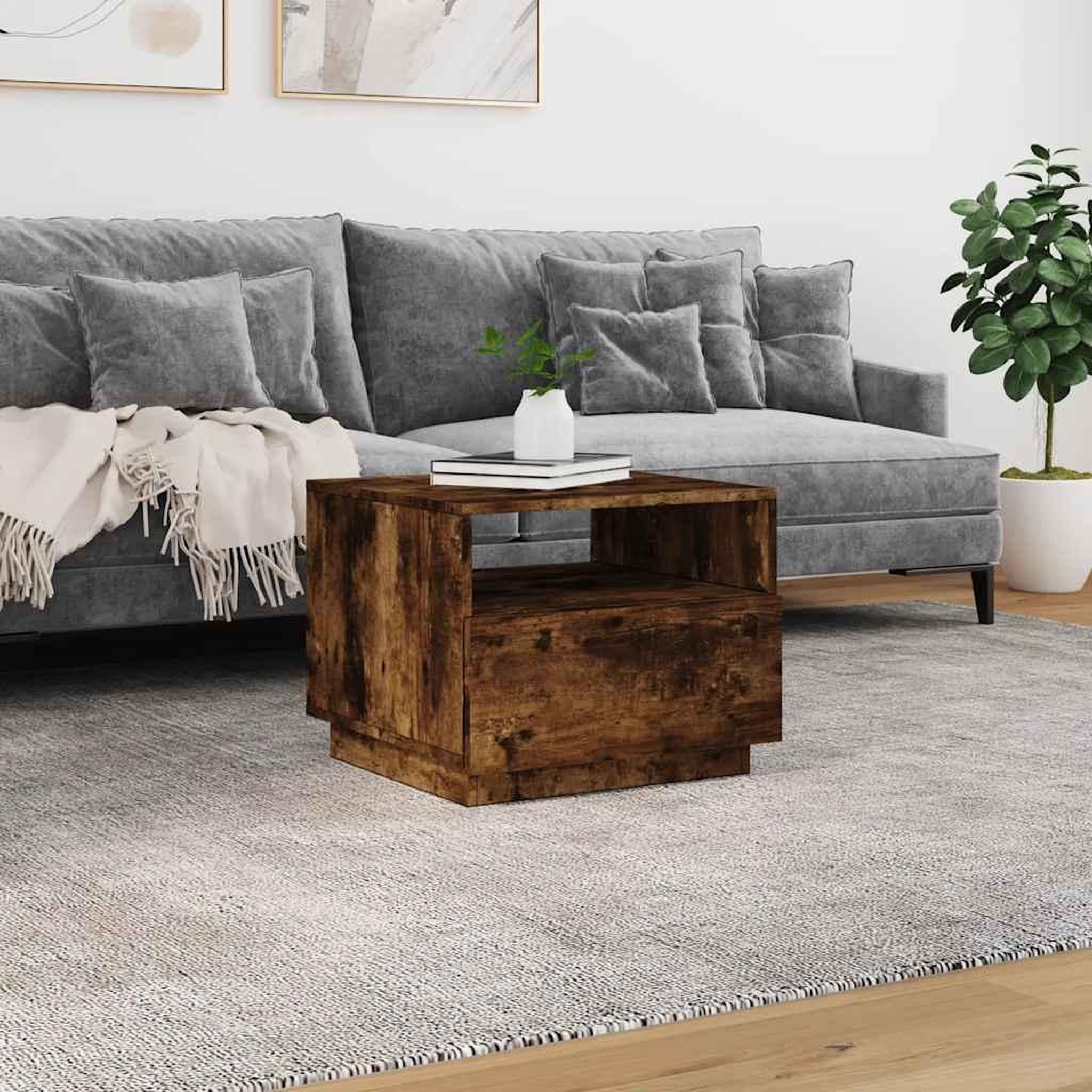 Voir la diapositive 4 : VIDAXL Table basse avec lumieres LED chene fume 50x49x40 cm
