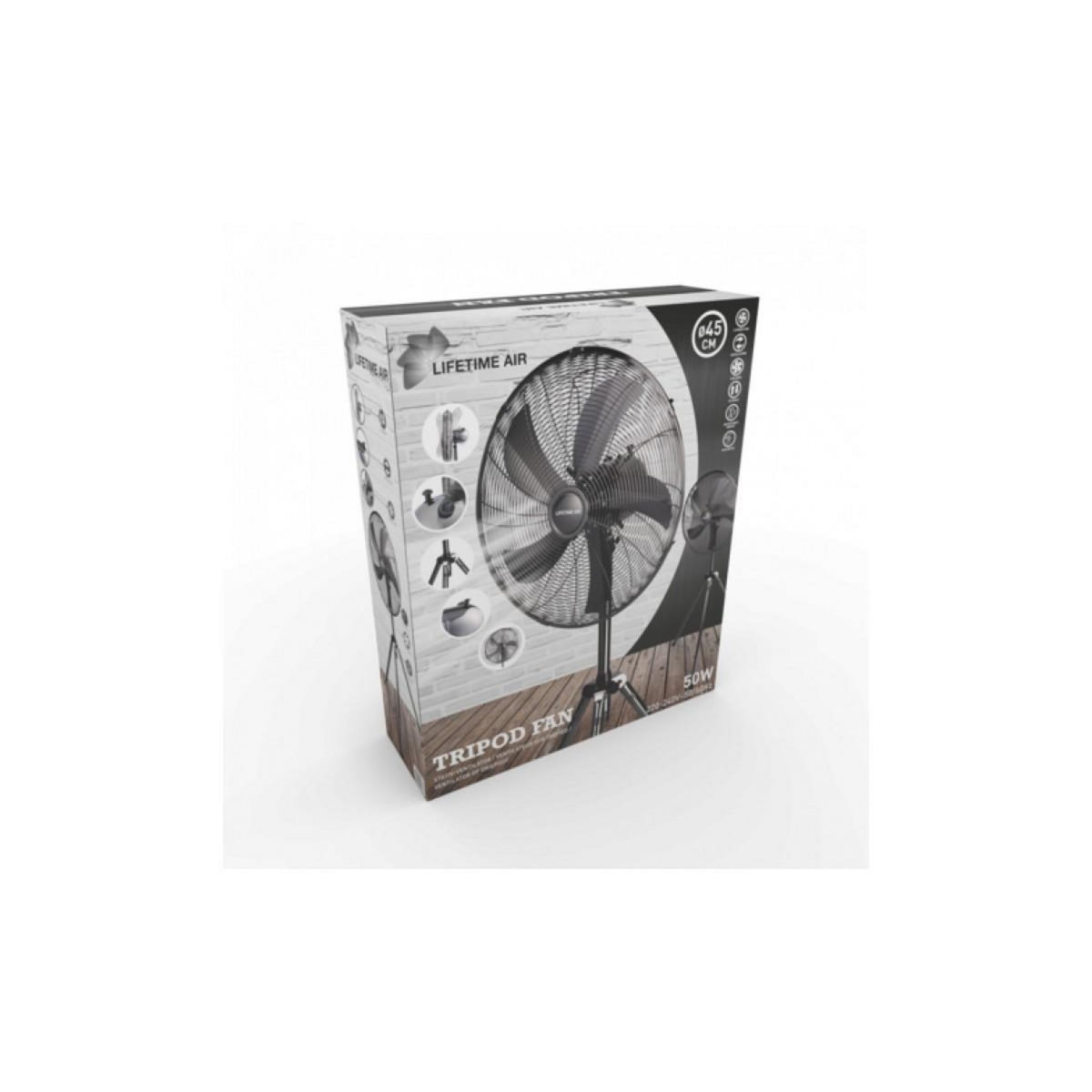 LIFETIME AIR Ventilateur sur trépied 50W Hauteur 125-145Cm Ø45cm 3 vitesses Oscillant Inclinable