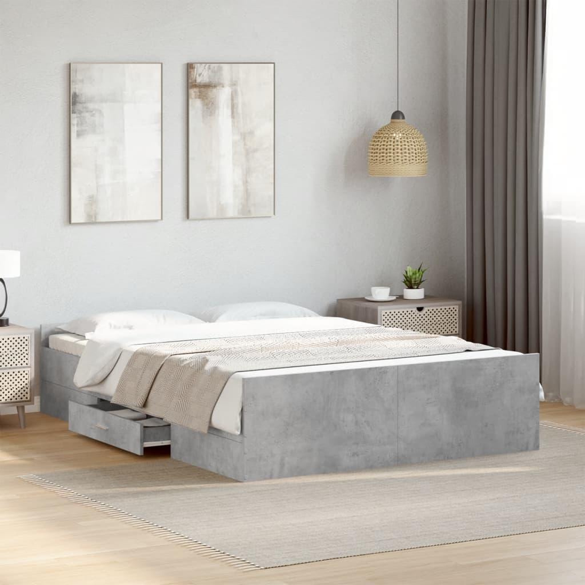 VIDAXL Cadre de lit avec tiroirs sans matelas gris beton 135x190 cm
