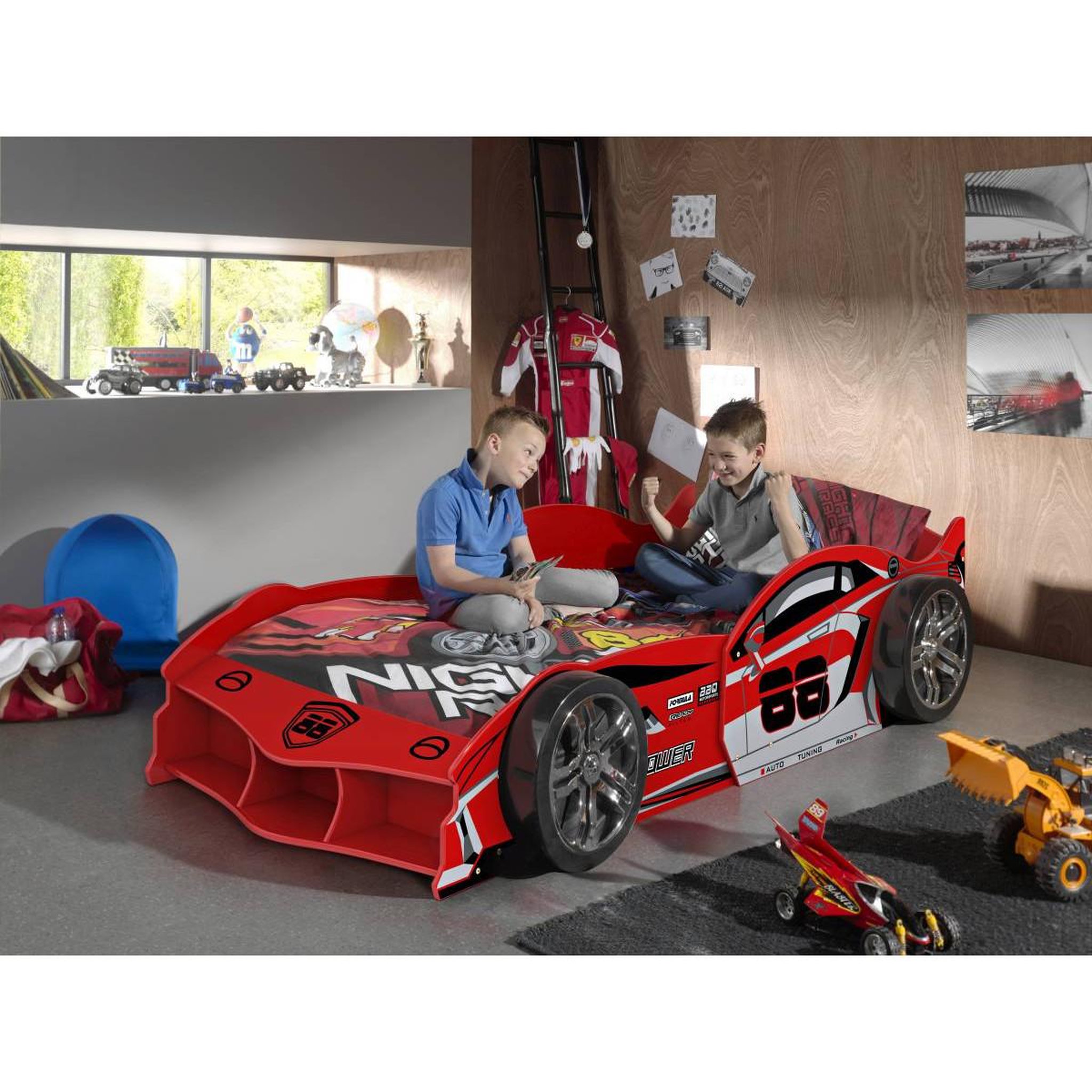 Voir la diapositive 3 : Paris Prix Lit enfant voiture  carbeds  90x200cm rouge