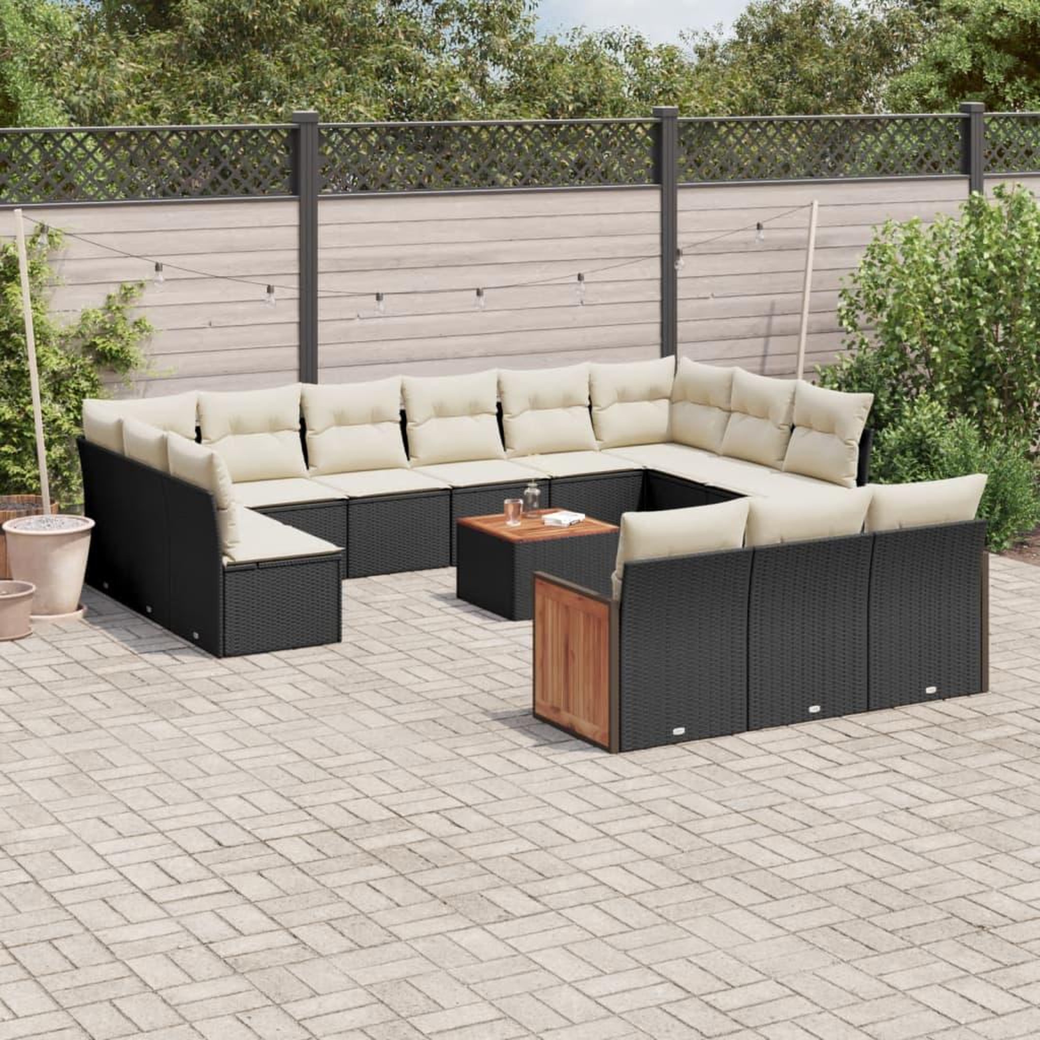 VIDAXL Salon de jardin avec coussins 14 pcs noir resine tressee