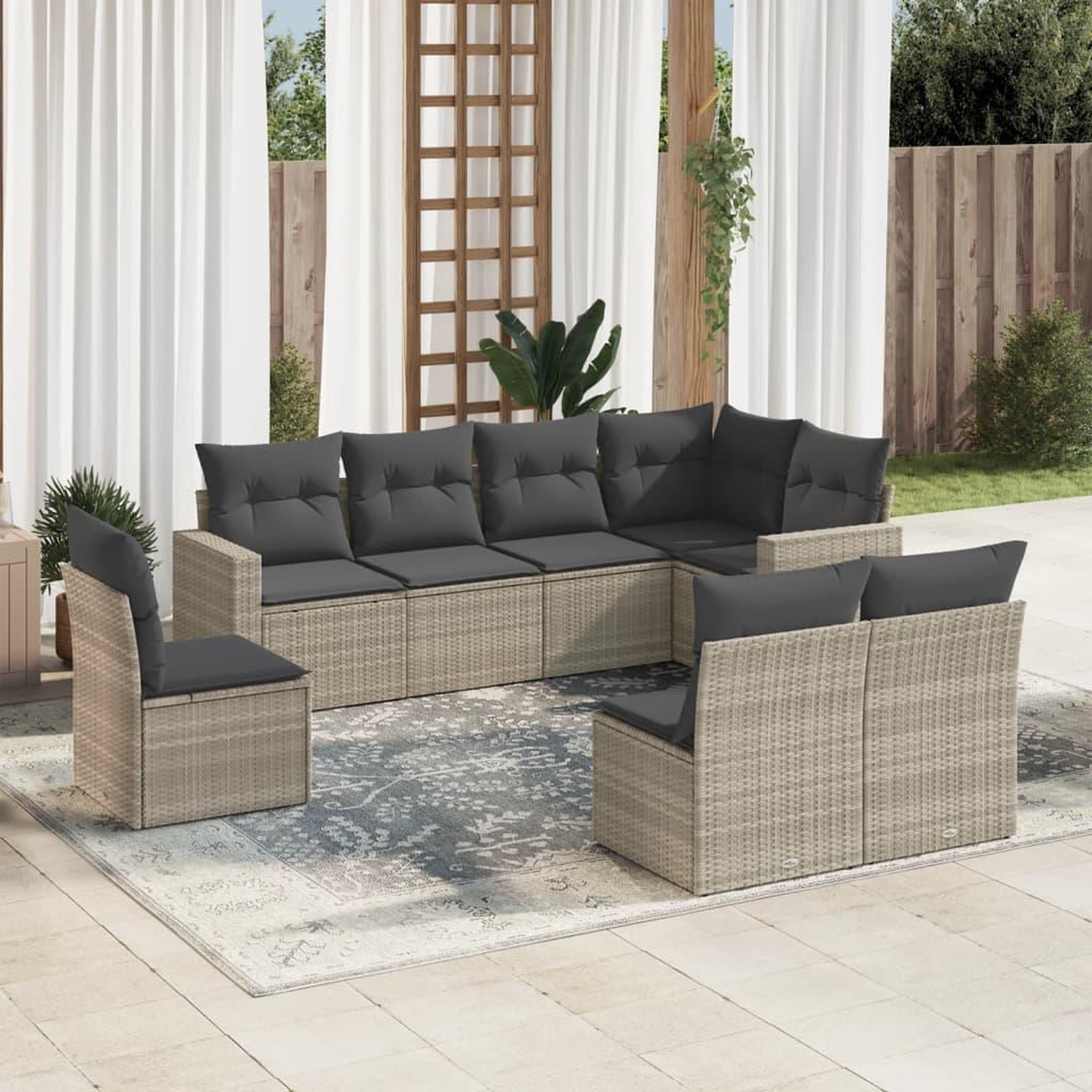 VIDAXL Salon de jardin 8 pcs avec coussins gris clair resine tressee