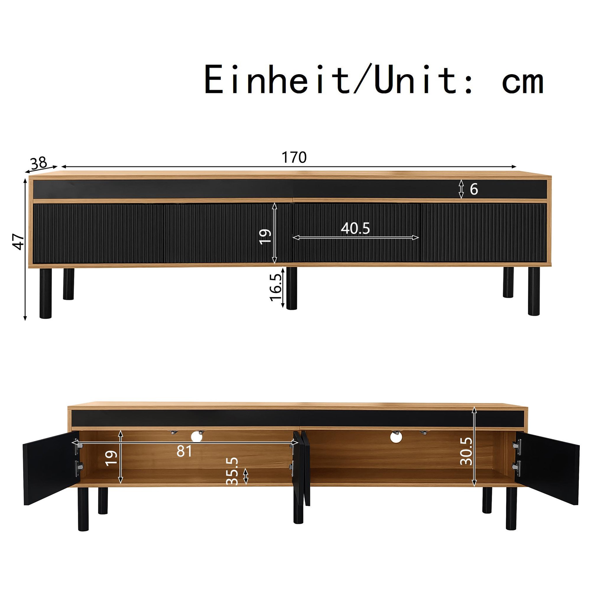 Voir la diapositive 3 : MERAX Meuble tv naturel+noir 170 cm panneau de particules