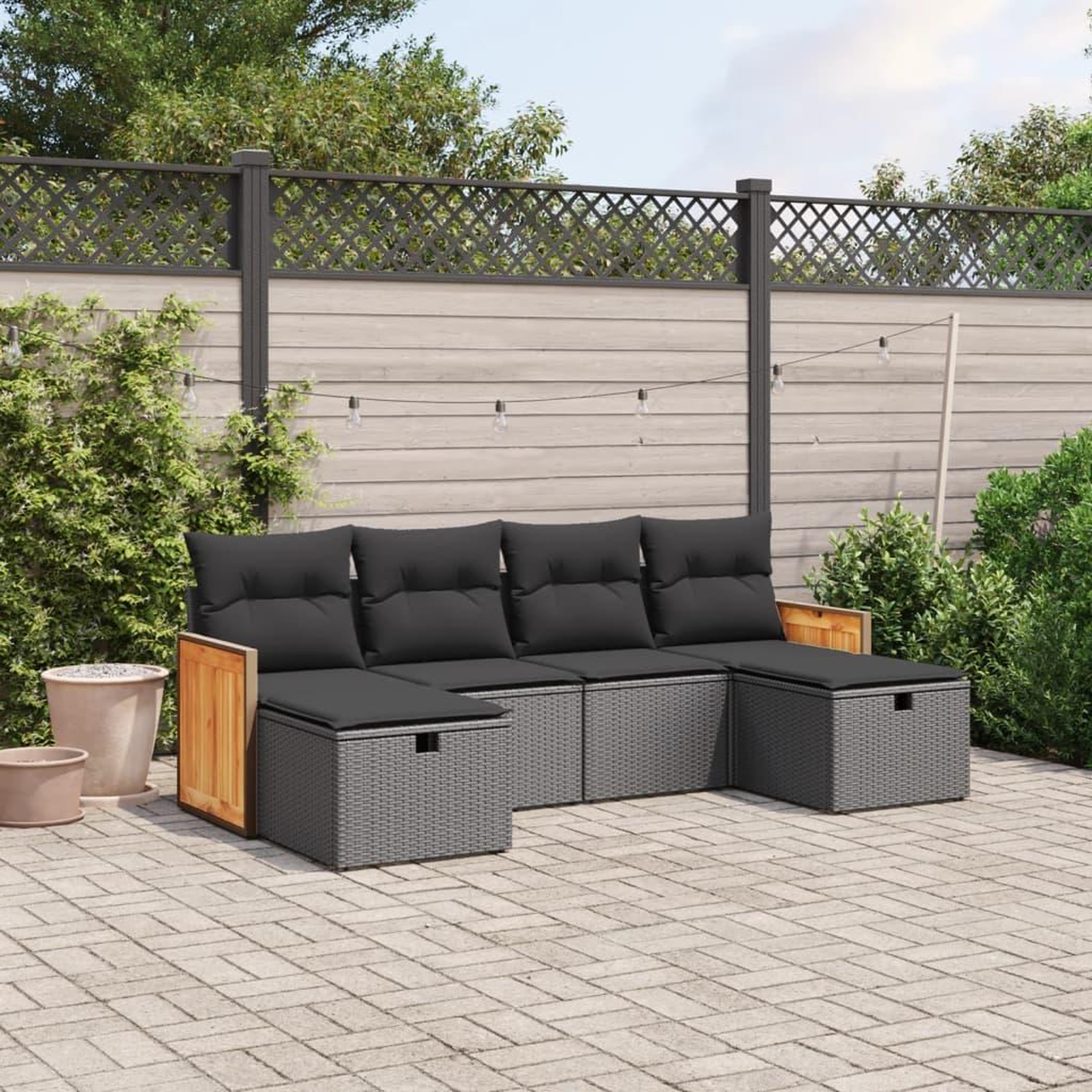 VIDAXL Salon de jardin 6 pcs avec coussins noir resine tressee