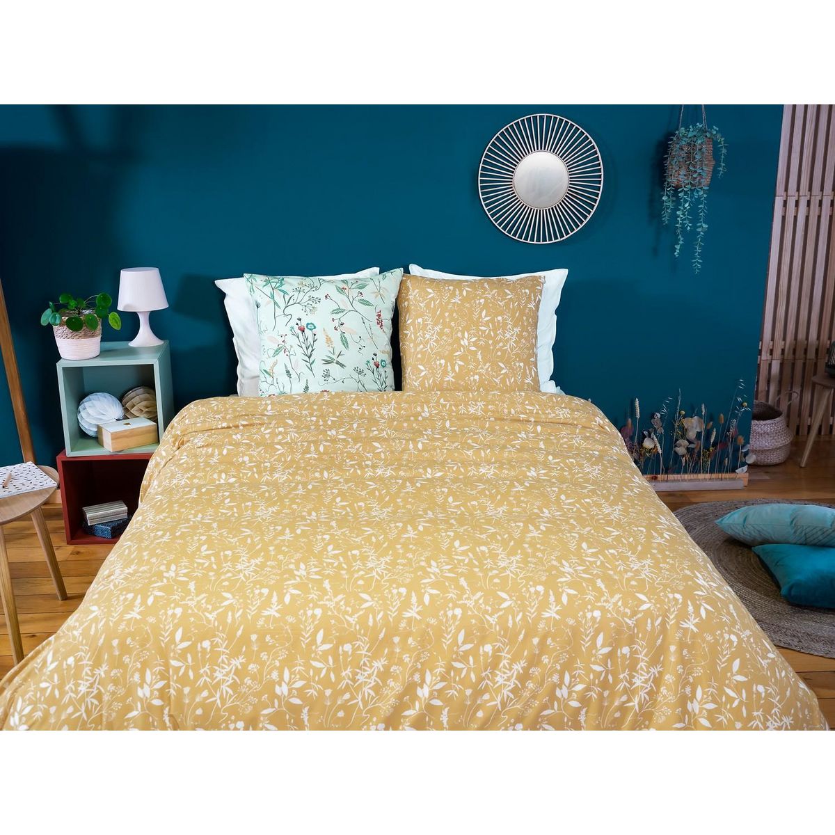 Home collection Parure de couette 3pcs 240x220cm microfibre florissane