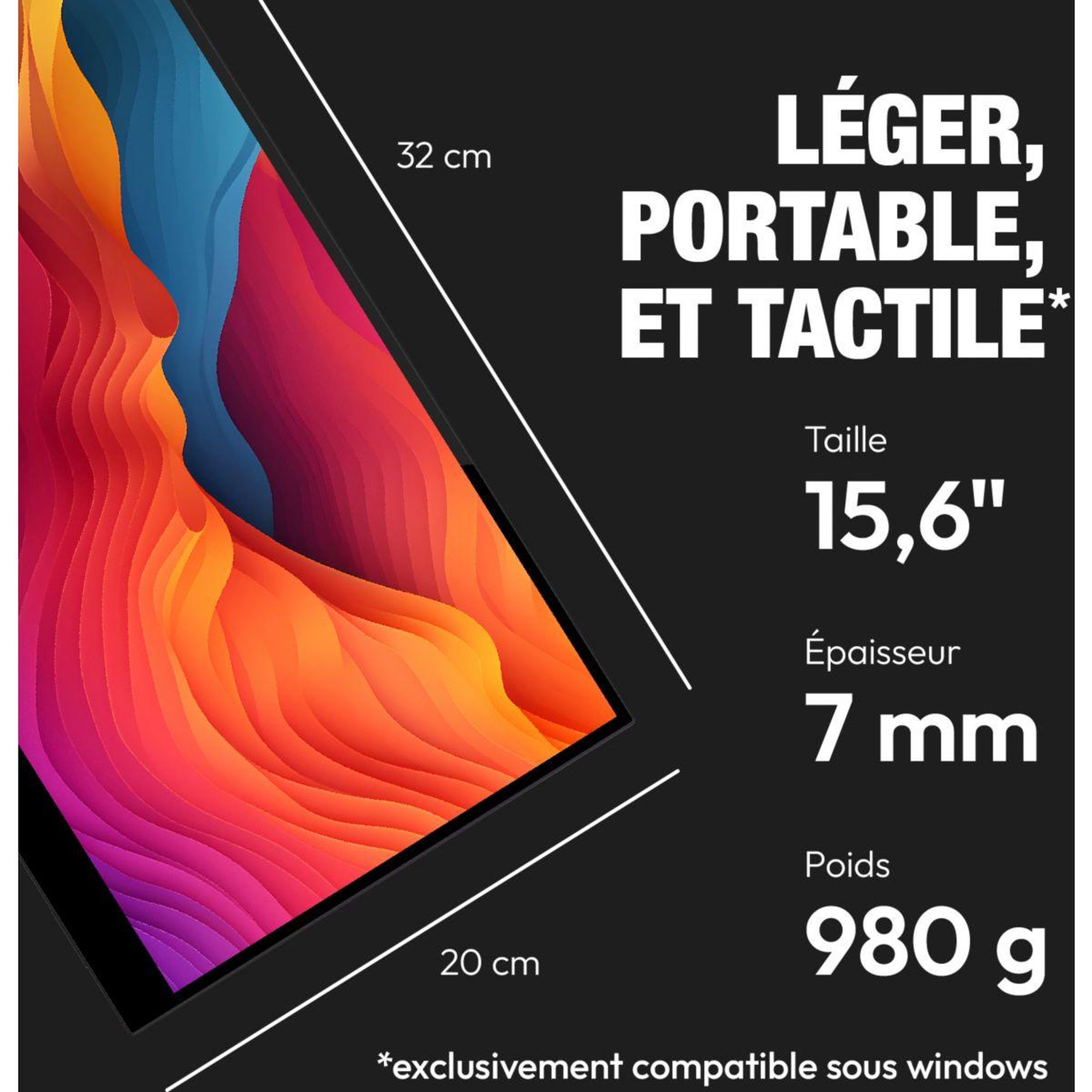 Voir la diapositive 5 : Logicom Ecran pc portable nomad display fhd 16  ips full hd tactile usb-c support intégré pliable