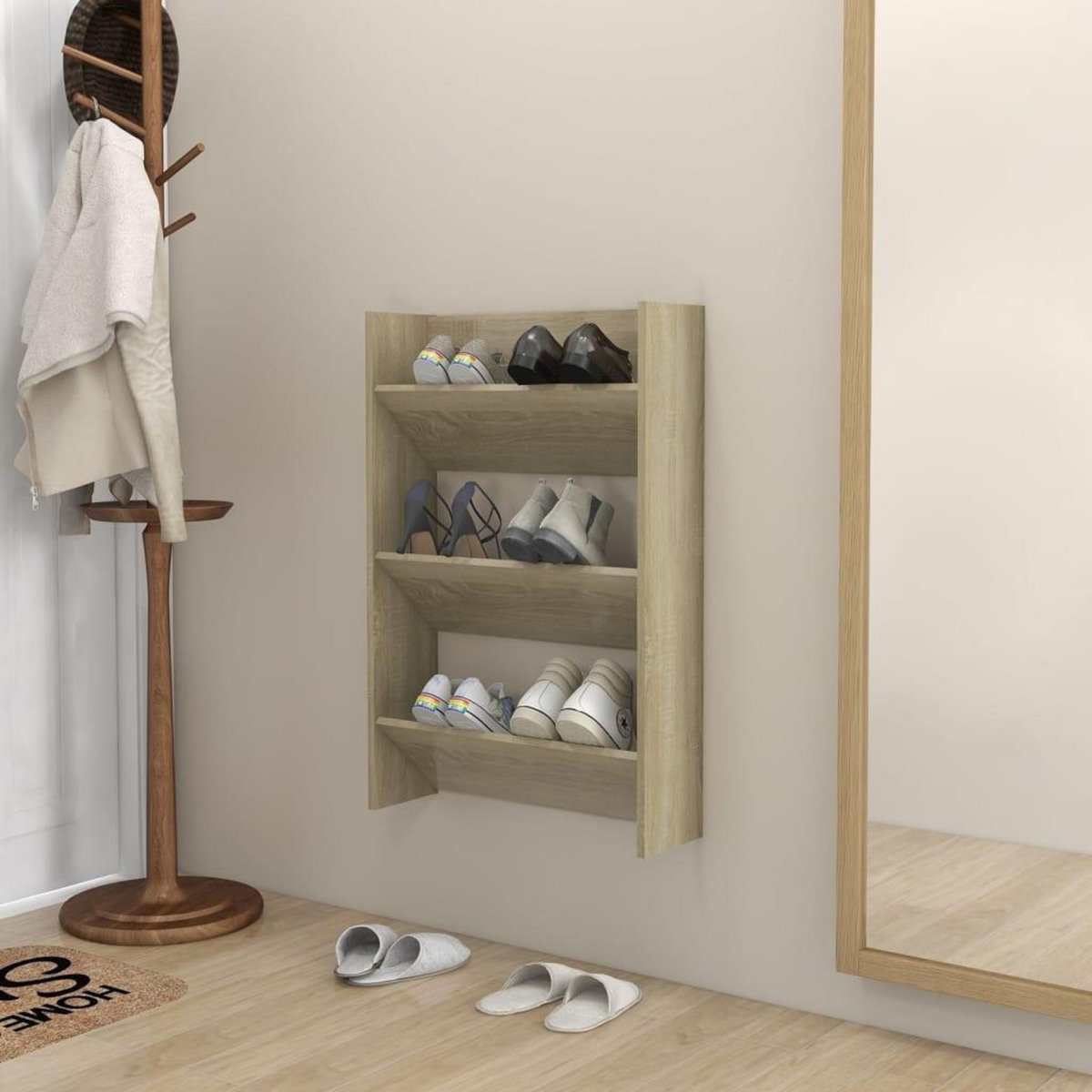 VIDAXL Armoire a chaussures murale Chene Sonoma 60x18x90 cm Agglomere