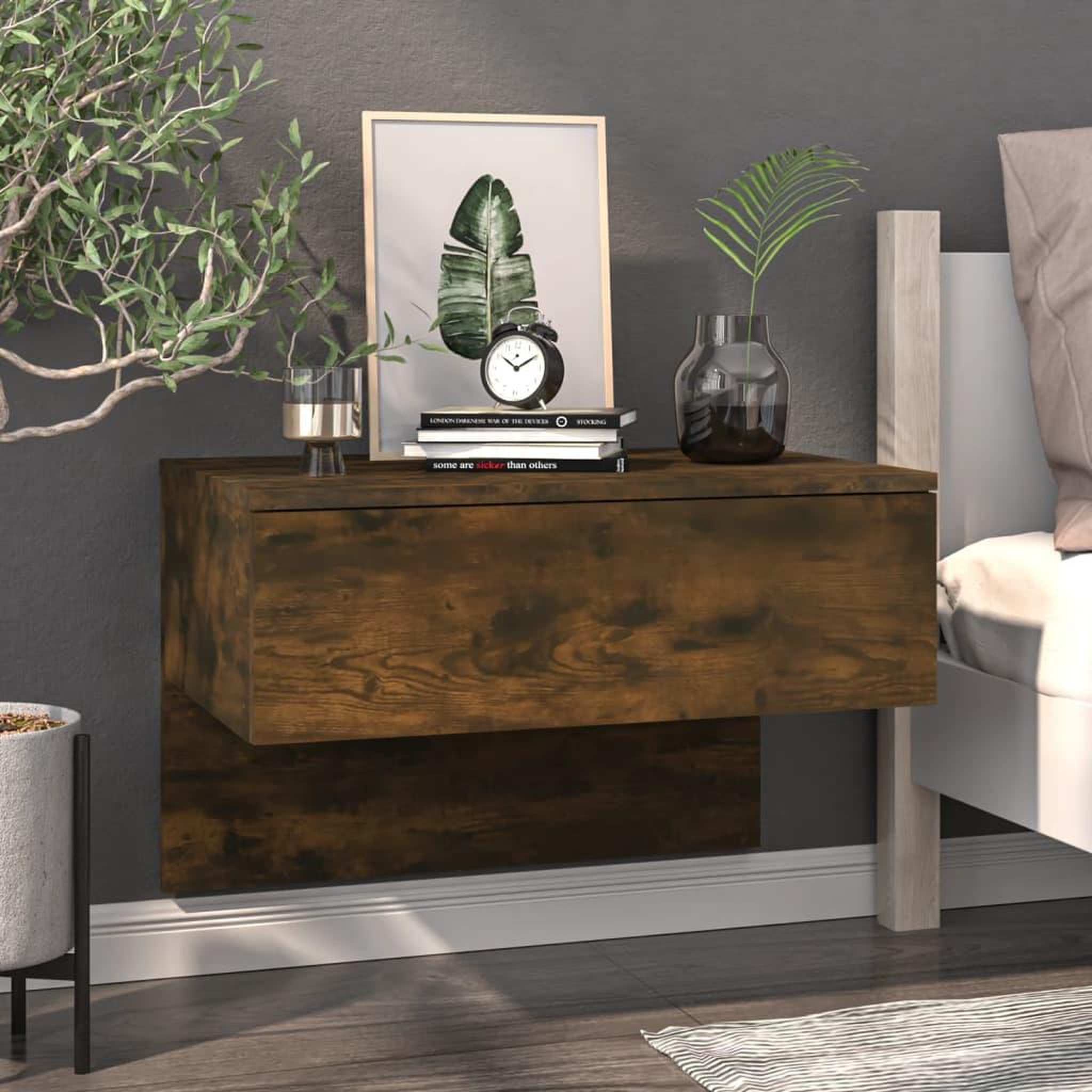 Voir la diapositive 3 : VIDAXL Tables de chevet murales 2 pcs Chene fume