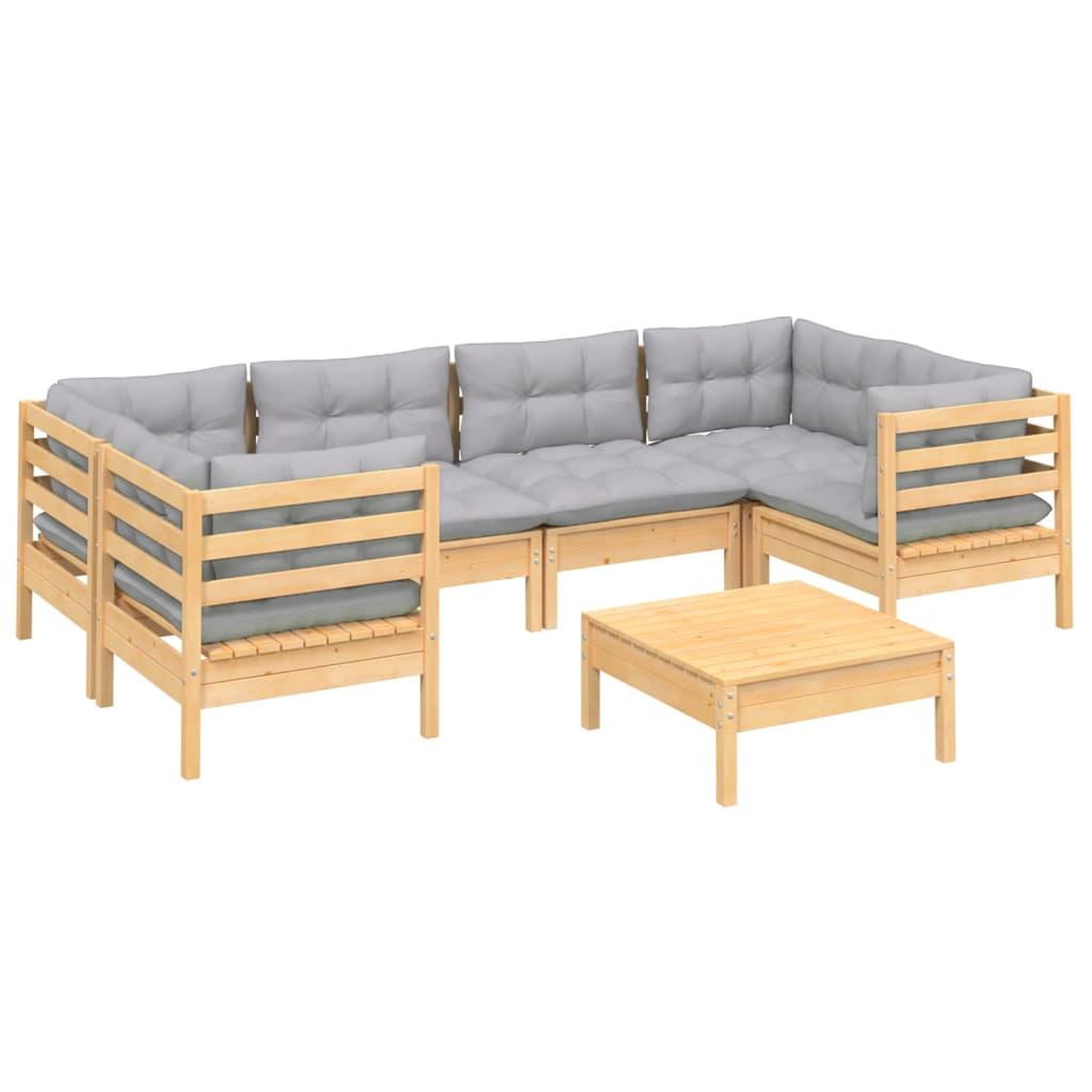Voir la diapositive 3 : VIDAXL Salon de jardin 7 pcs avec coussins gris bois de pin
