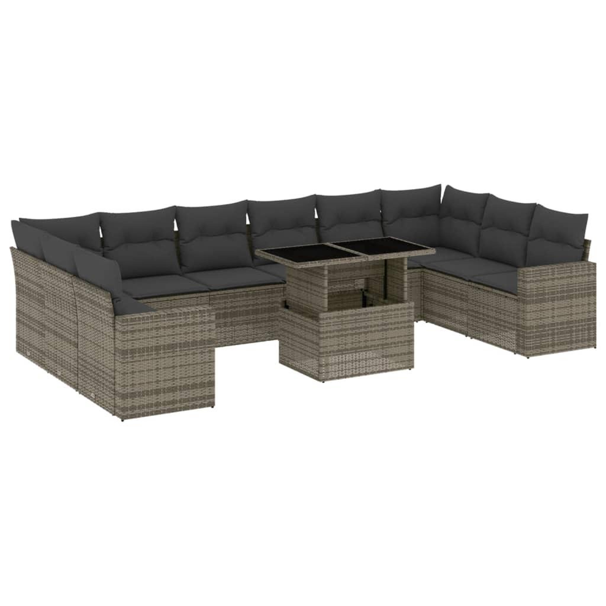 Voir la diapositive 2 : VIDAXL Salon de jardin 11 pcs avec coussins gris resine tressee