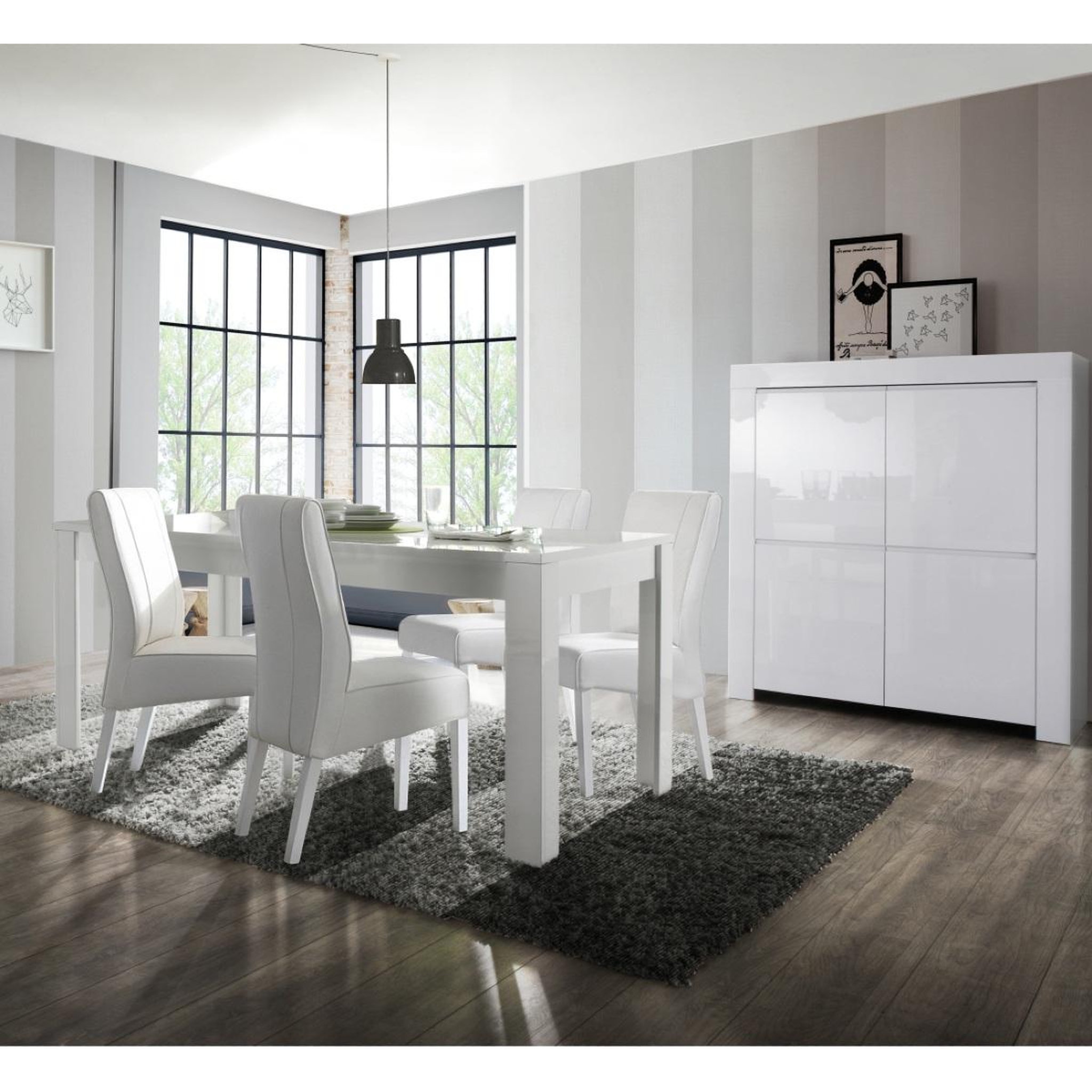 Voir la diapositive 3 : JLC KREATION Table à manger design laqué blanc 180cm APHODITE