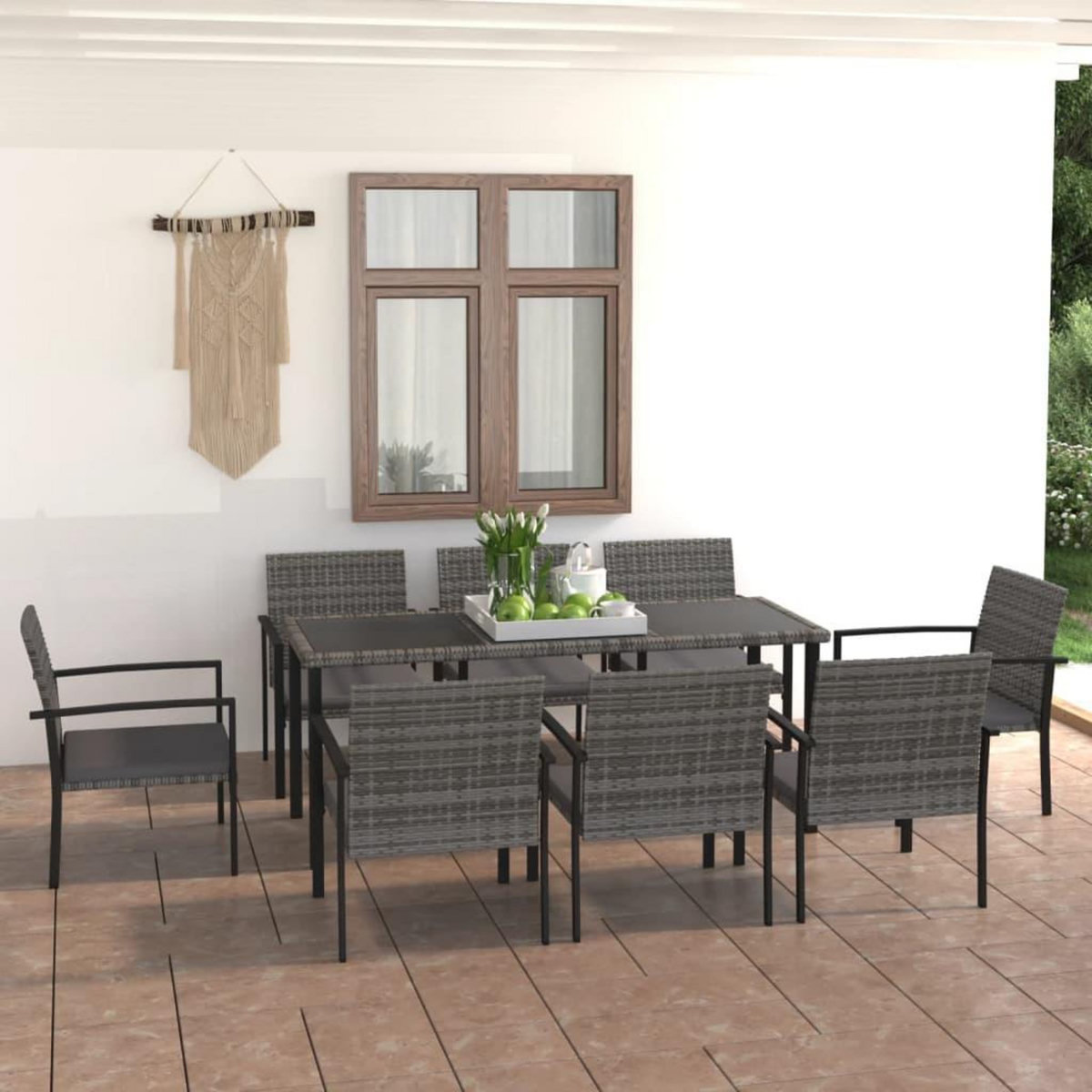 VIDAXL Ensemble a manger de jardin 9 pcs Resine tressee Gris