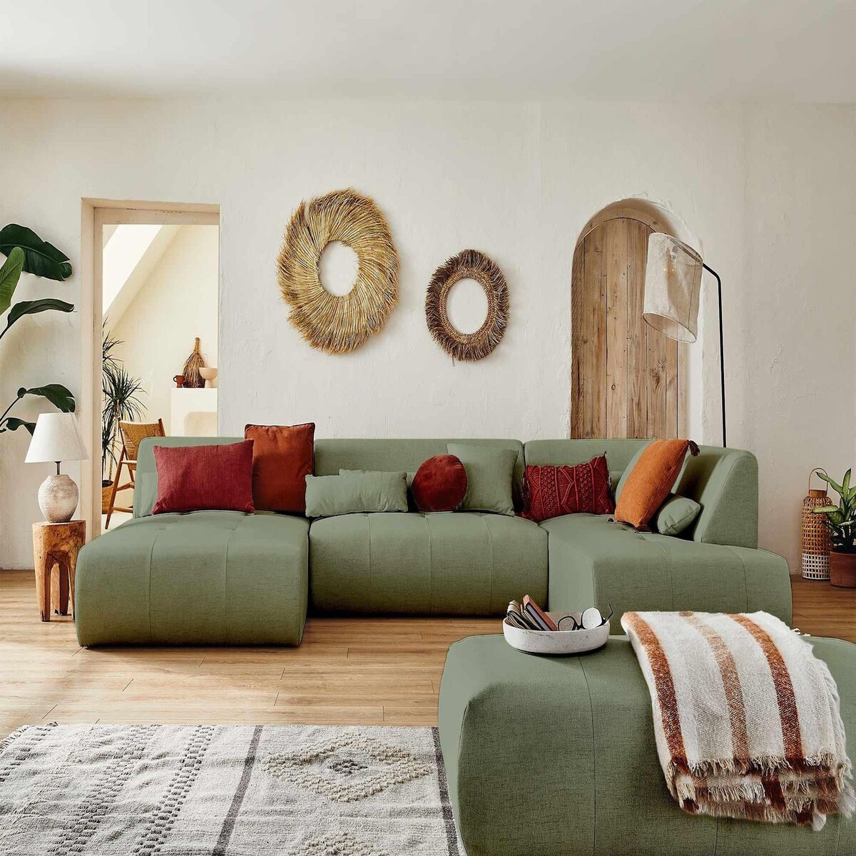 LISA DESIGN Onyx - canapé panoramique d'angle droit 7 places - en tissu