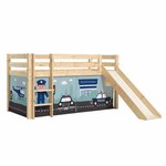 Paris Prix Lit Enfant Surélevé Avec Toboggan  Pino Police  90x200cm Naturel