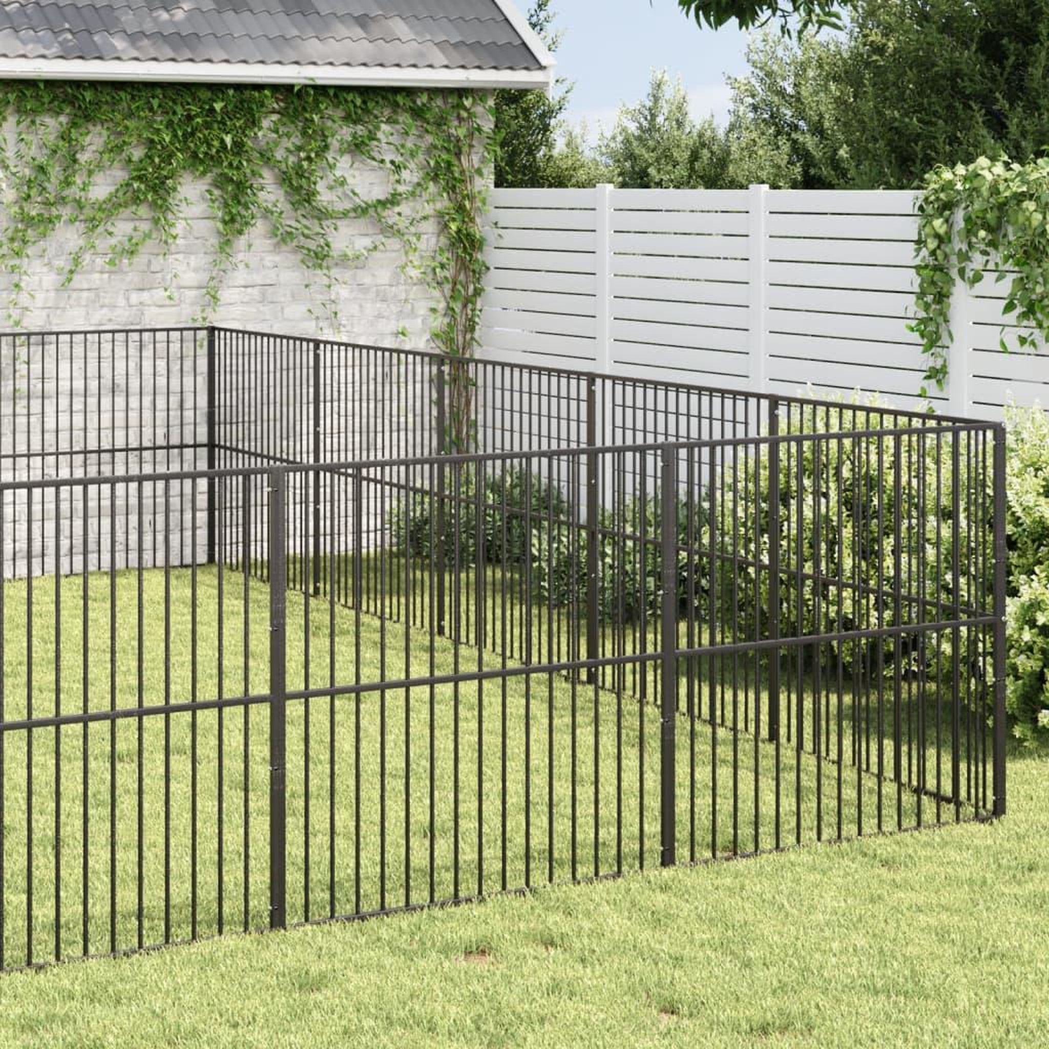 Voir la diapositive 3 : VIDAXL Parc pour chien 20 panneaux noir acier galvanise