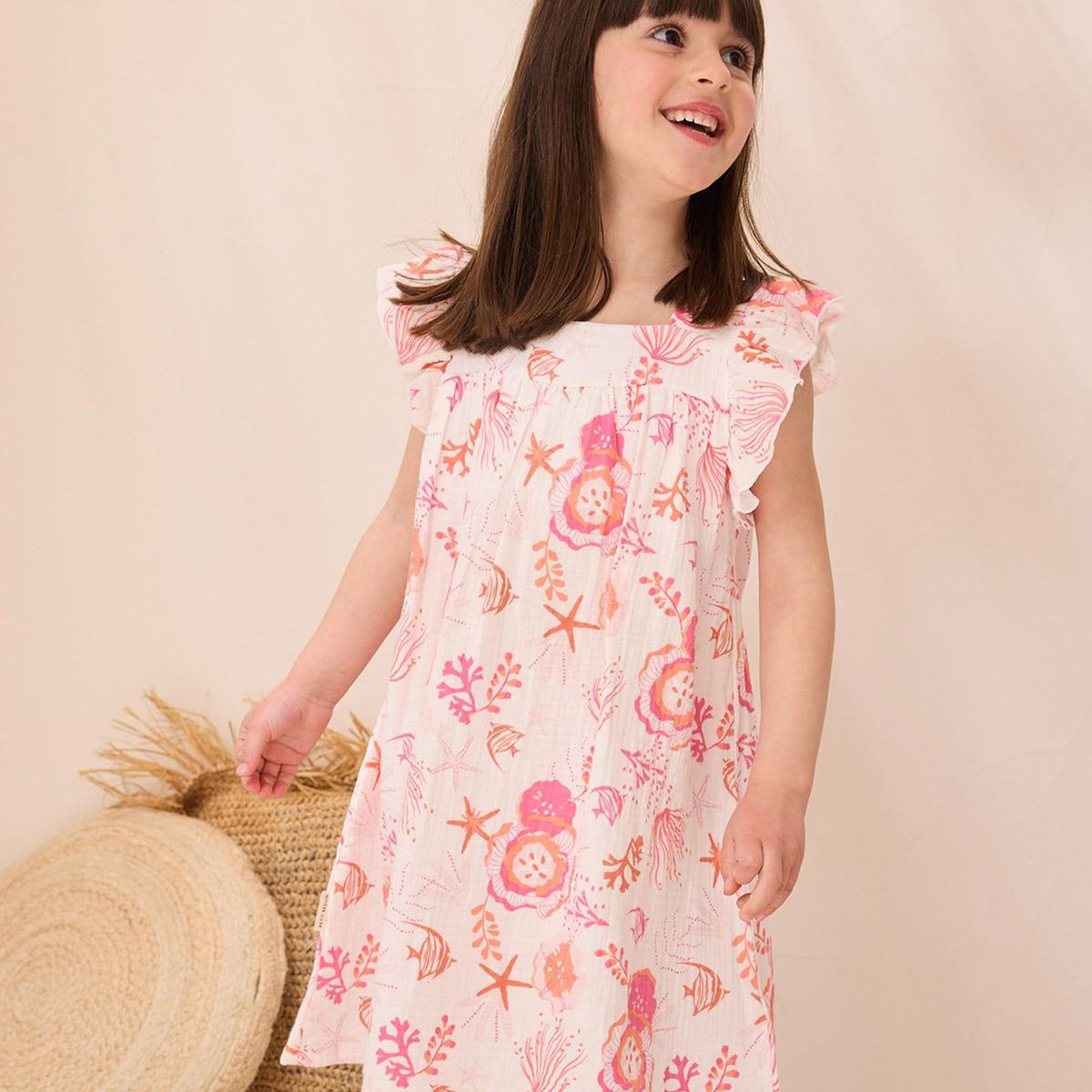 Petit Béguin Robe enfant en gaze de coton Bahamas