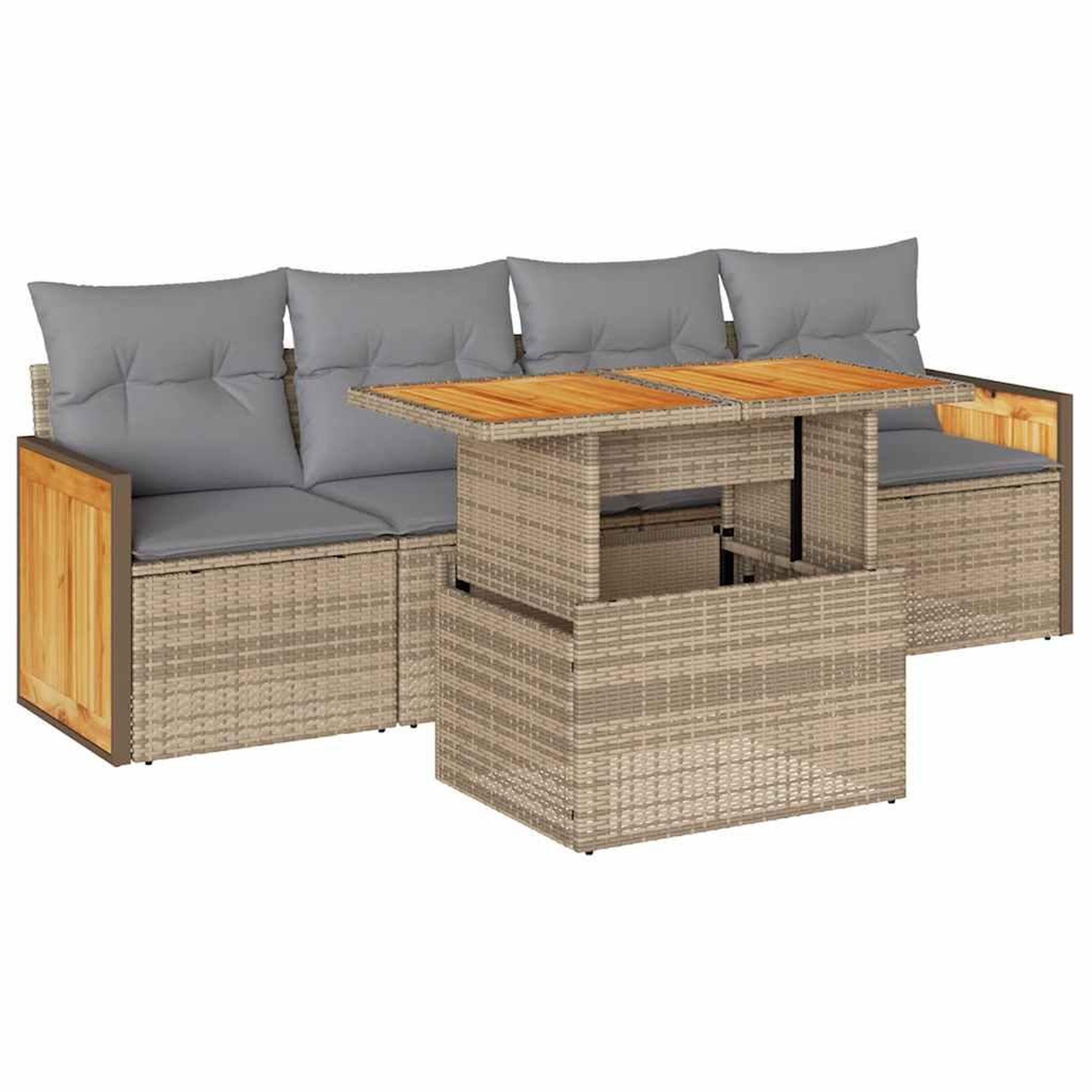 Voir la diapositive 2 : VIDAXL Salon de jardin avec coussins 5 pcs beige resine tressee acacia