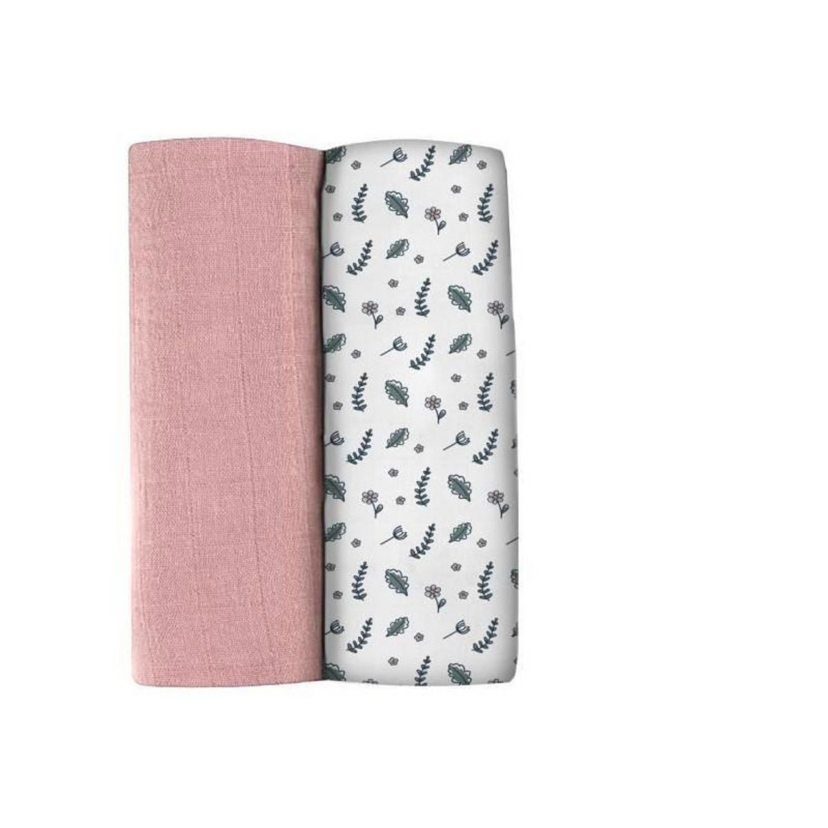 BEABA BEABA, Boite 2 LANGES 120cm -  Vieux Rose / Campagne Florale