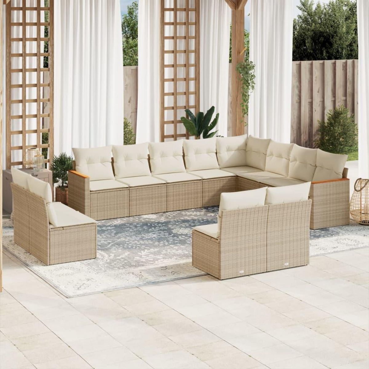 VIDAXL Salon de jardin avec coussins 12 pcs beige resine tressee