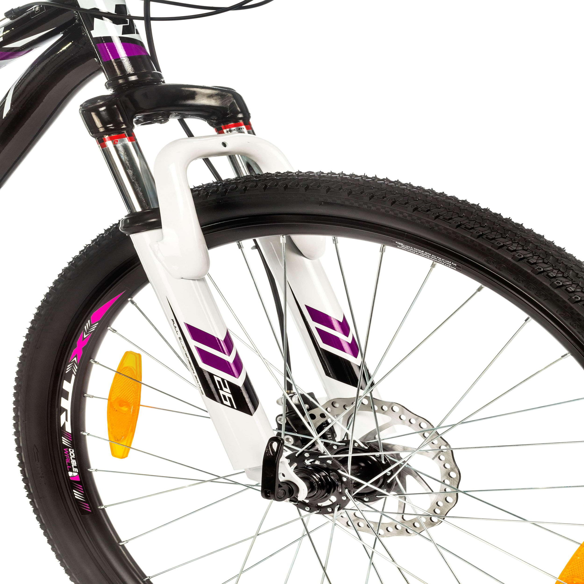 Voir la diapositive 4 : Vélo VTT 26'' Femme - Cadre Tout Suspendu - Double freins à disques - 21 Vit. - Poignée à Gâchettes & dérailleur Shimano