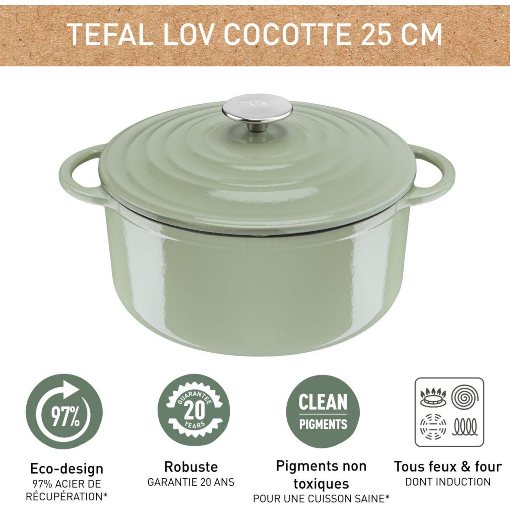 Voir la diapositive 3 : TEFAL Faitout Fonte LOV Faitout 25cm vert