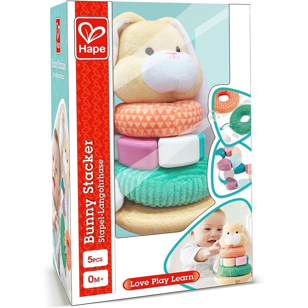 Hape Lapin à empiler en bois et tissu - Jouet éducatif pour le développement des enfants