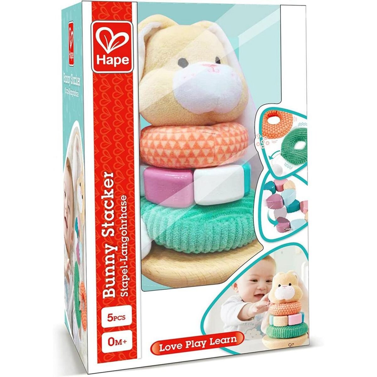 Hape Lapin à empiler en bois et tissu - Jouet éducatif pour le développement des enfants