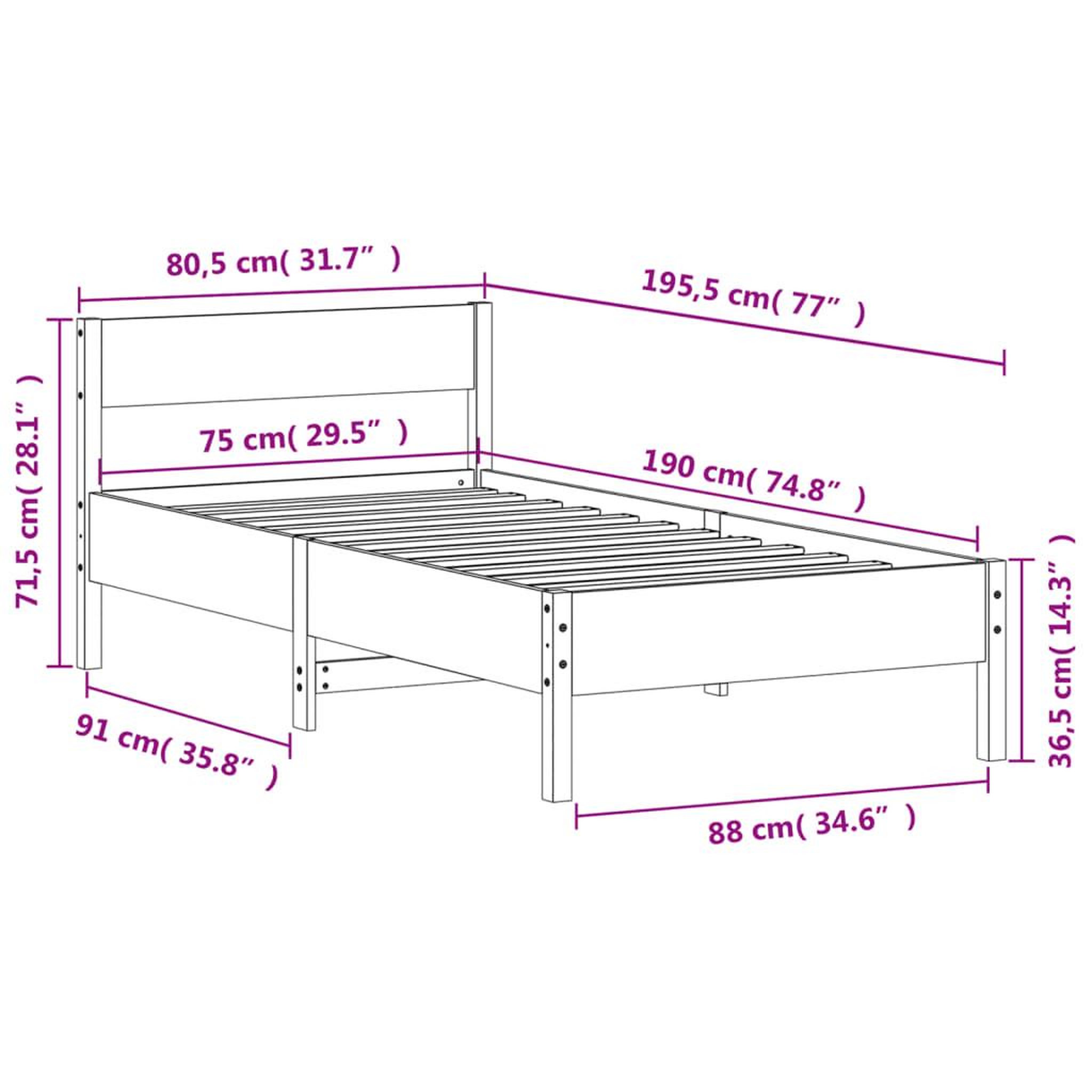 Voir la diapositive 6 : VIDAXL Cadre de lit sans matelas cire marron 75x190 cm bois pin massif
