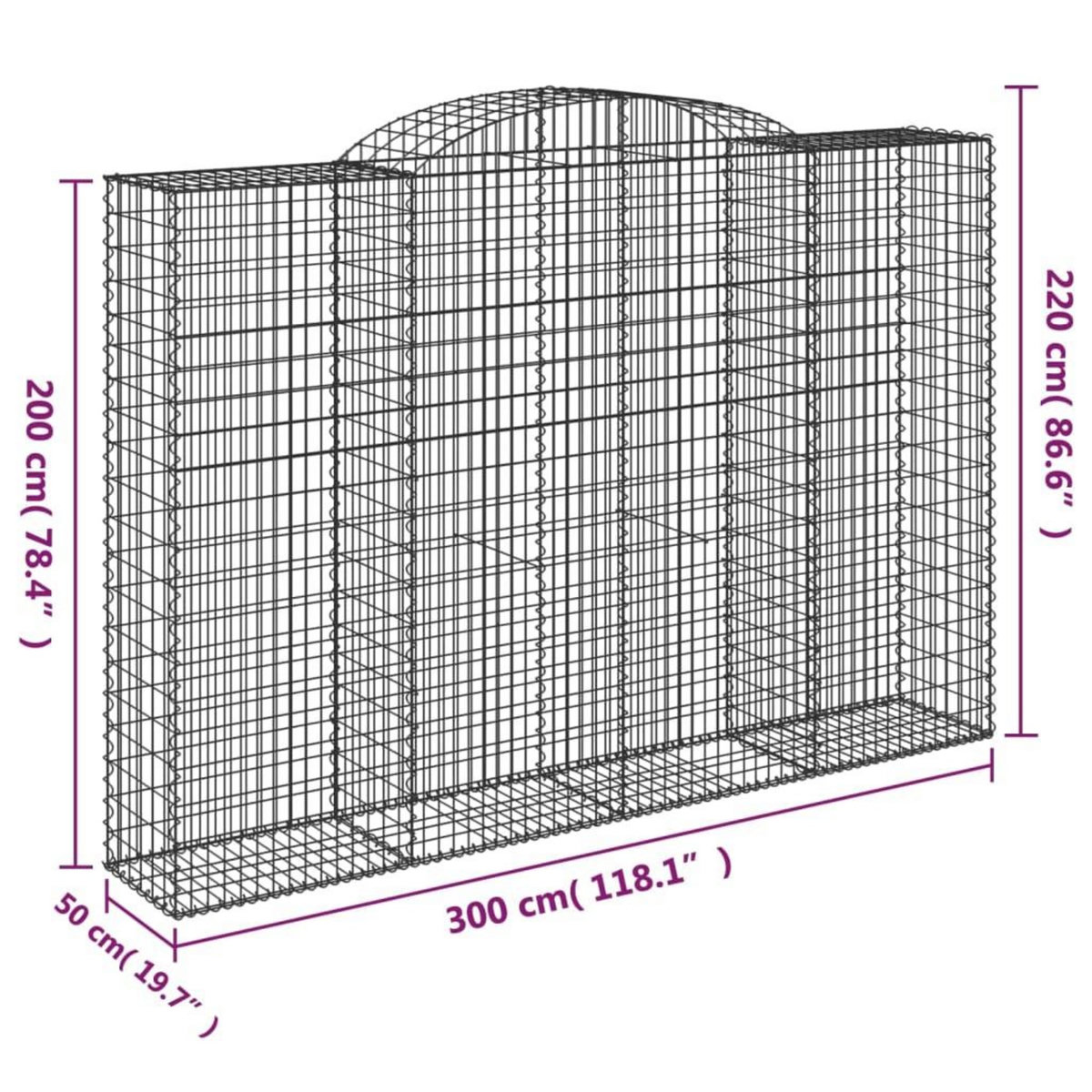VIDAXL Paniers a gabions arques 10 pcs 300x50x200/220 cm Fer galvanise