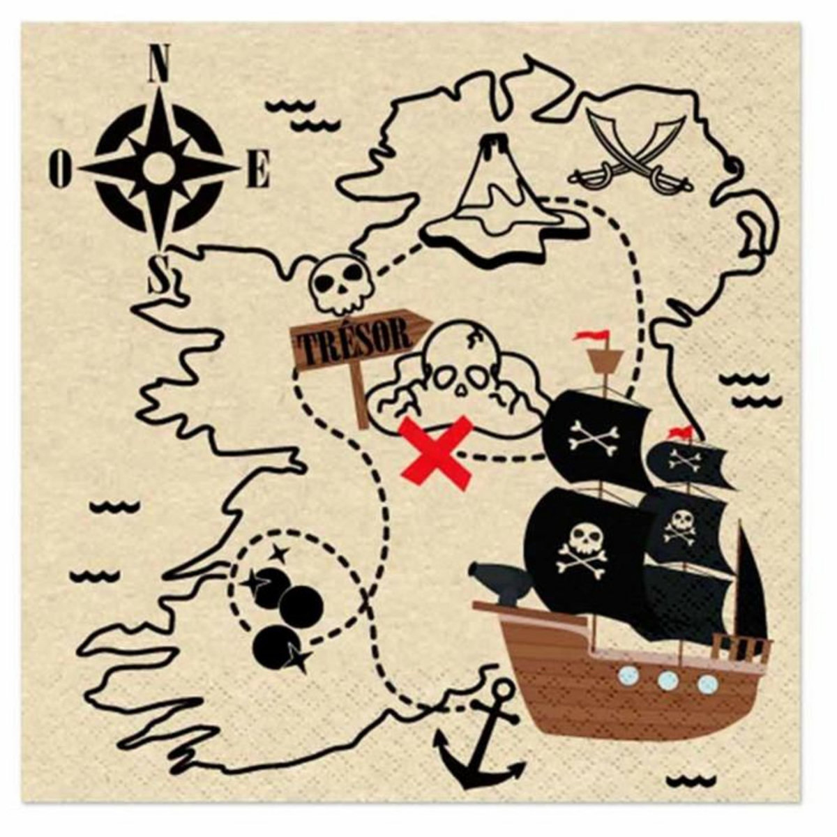 Paris Prix Lot de 20 Serviettes en Papier  Pirates  33x33cm Naturel