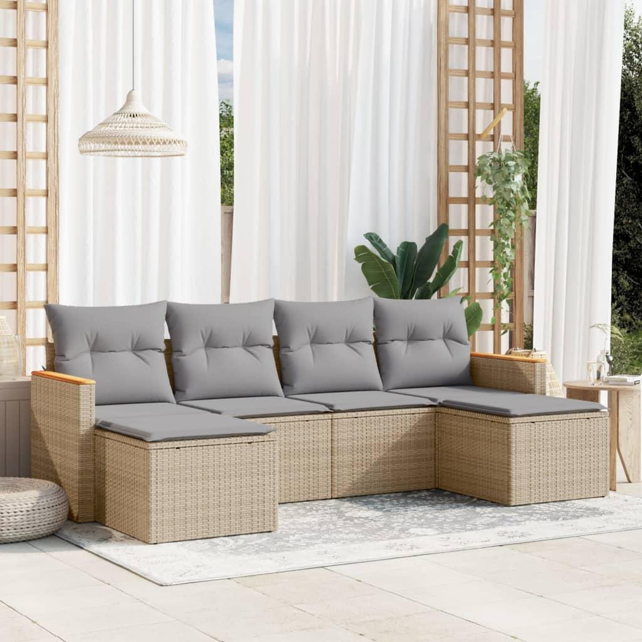 VIDAXL Salon de jardin avec coussins 6pcs melange beige resine tressee
