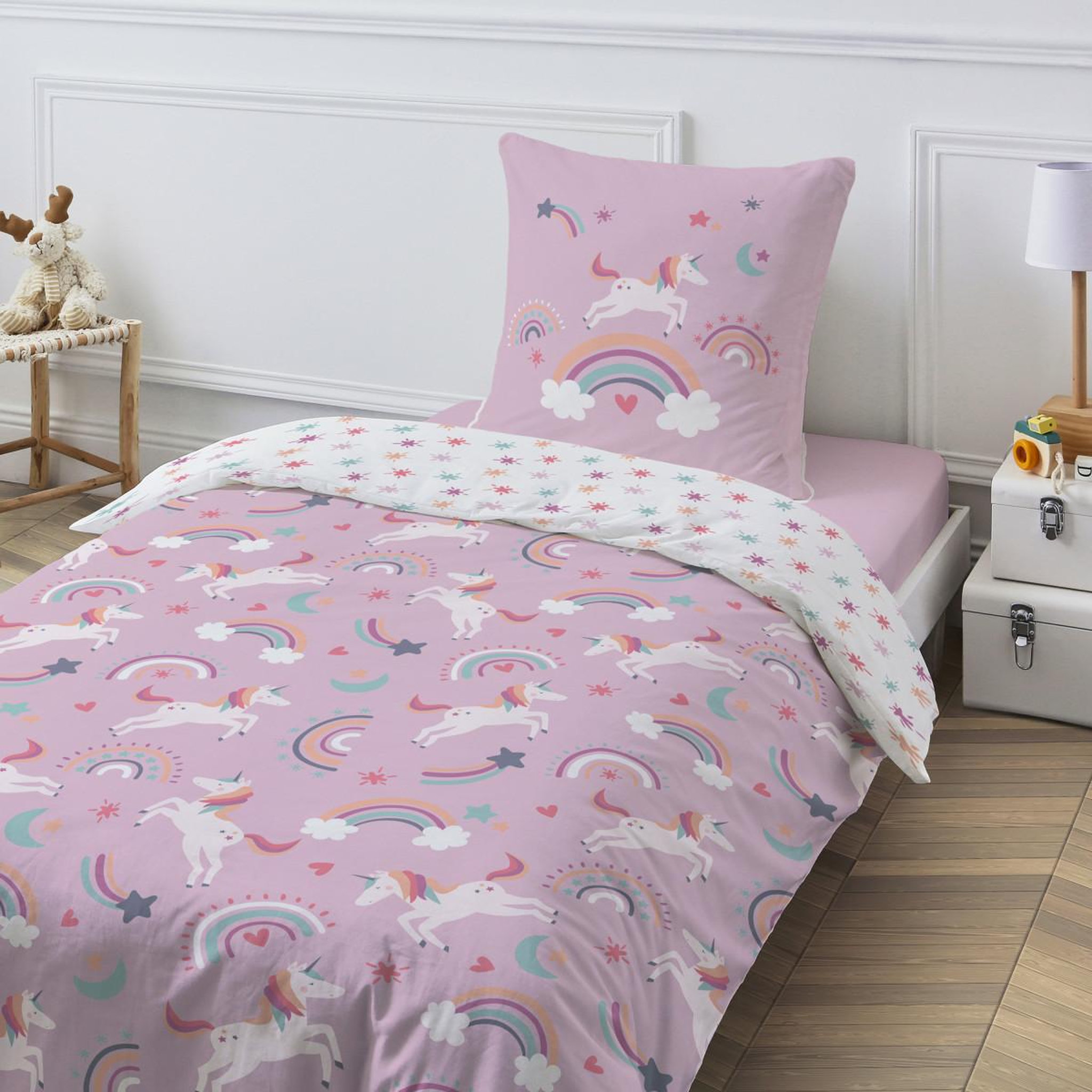 FUTURE HOME Parure de lit enfant réversible Licorne 140x200cm