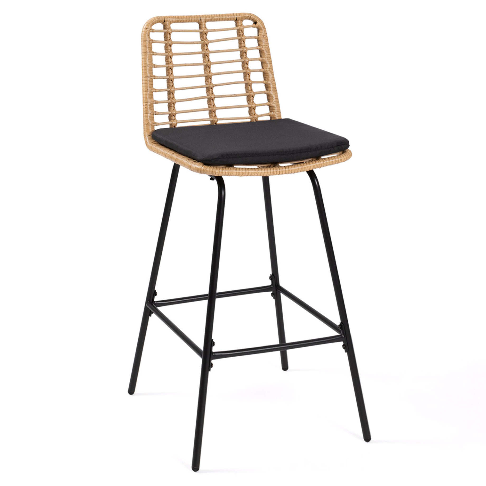 Voir la diapositive 4 : ID MARKET Lot de 2 tabourets de bar summer effet rotin pied métal noir