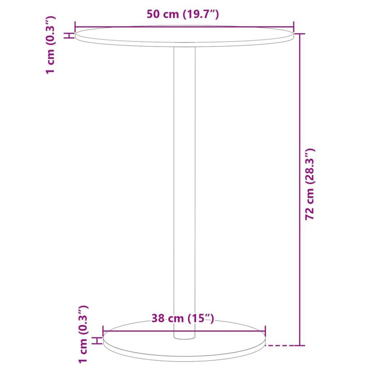 VIDAXL Table de jardin ronde noir Ø50x72 cm acier