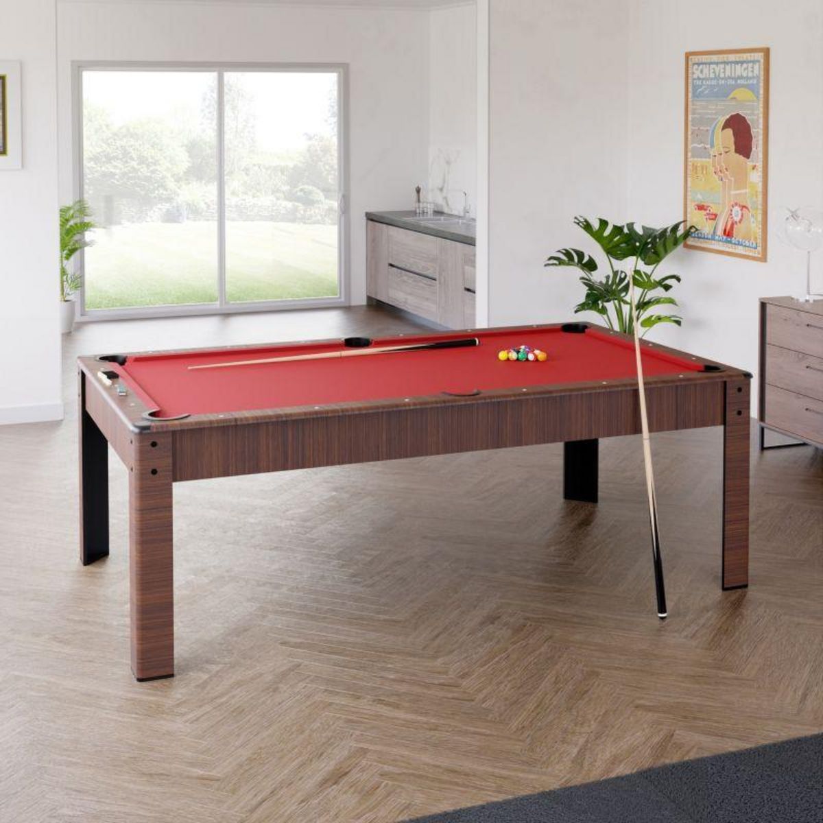 PLAY4FUN Billard Américain HARMONY 6Ft - 206,5 x 116,5 x 80 cm avec accessoires et plateau dînatoire - Couleur Chêne