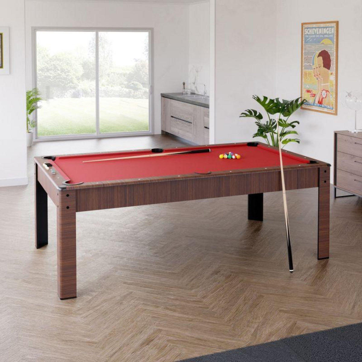PLAY4FUN Billard Américain HARMONY 6Ft - 206,5 x 116,5 x 80 cm avec accessoires et plateau dînatoire - Couleur Chêne