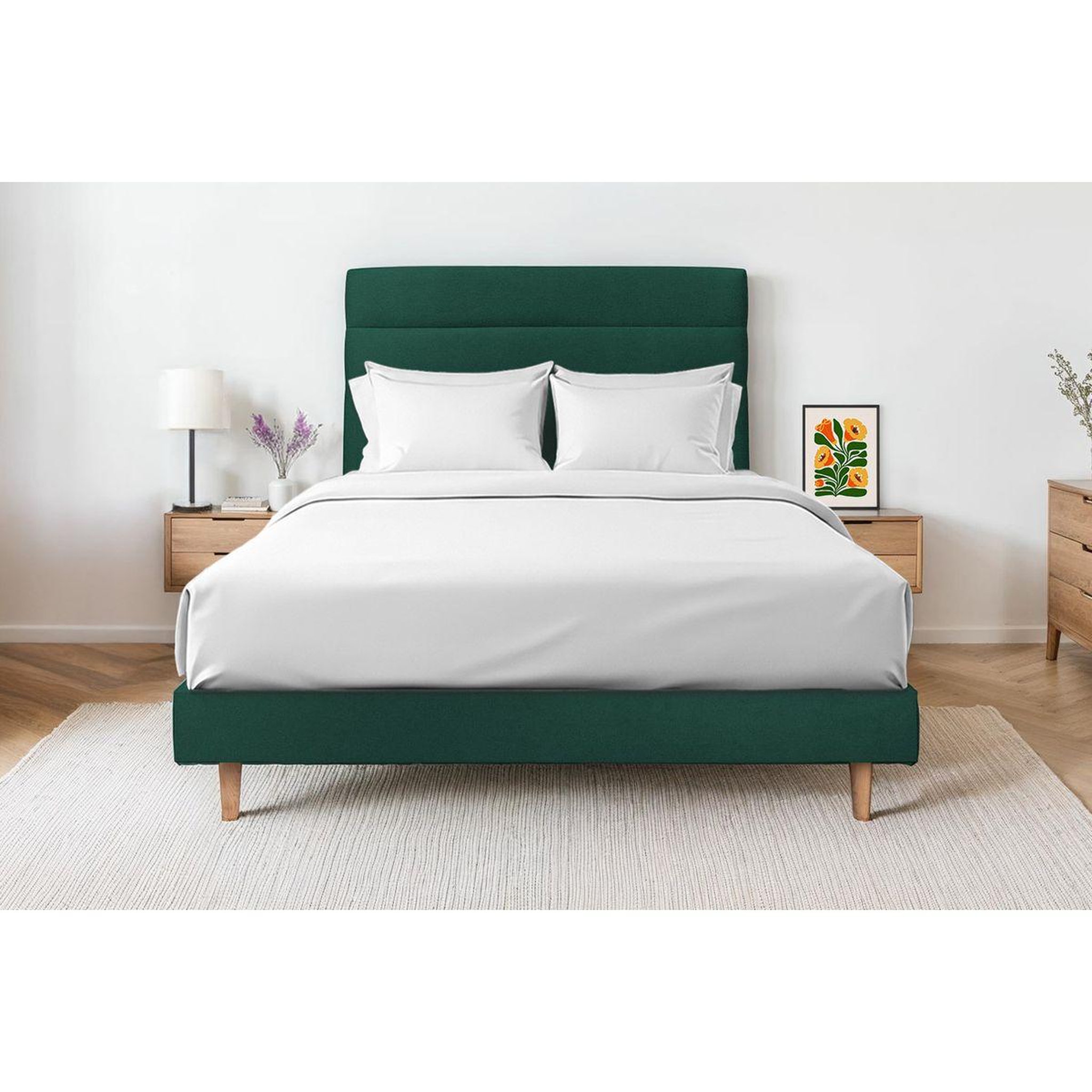 Voir la diapositive 2 : Sommeil de Plomb Lit avec tête de lit lignes velours et sommier kit - Hauteur totale : 29cm