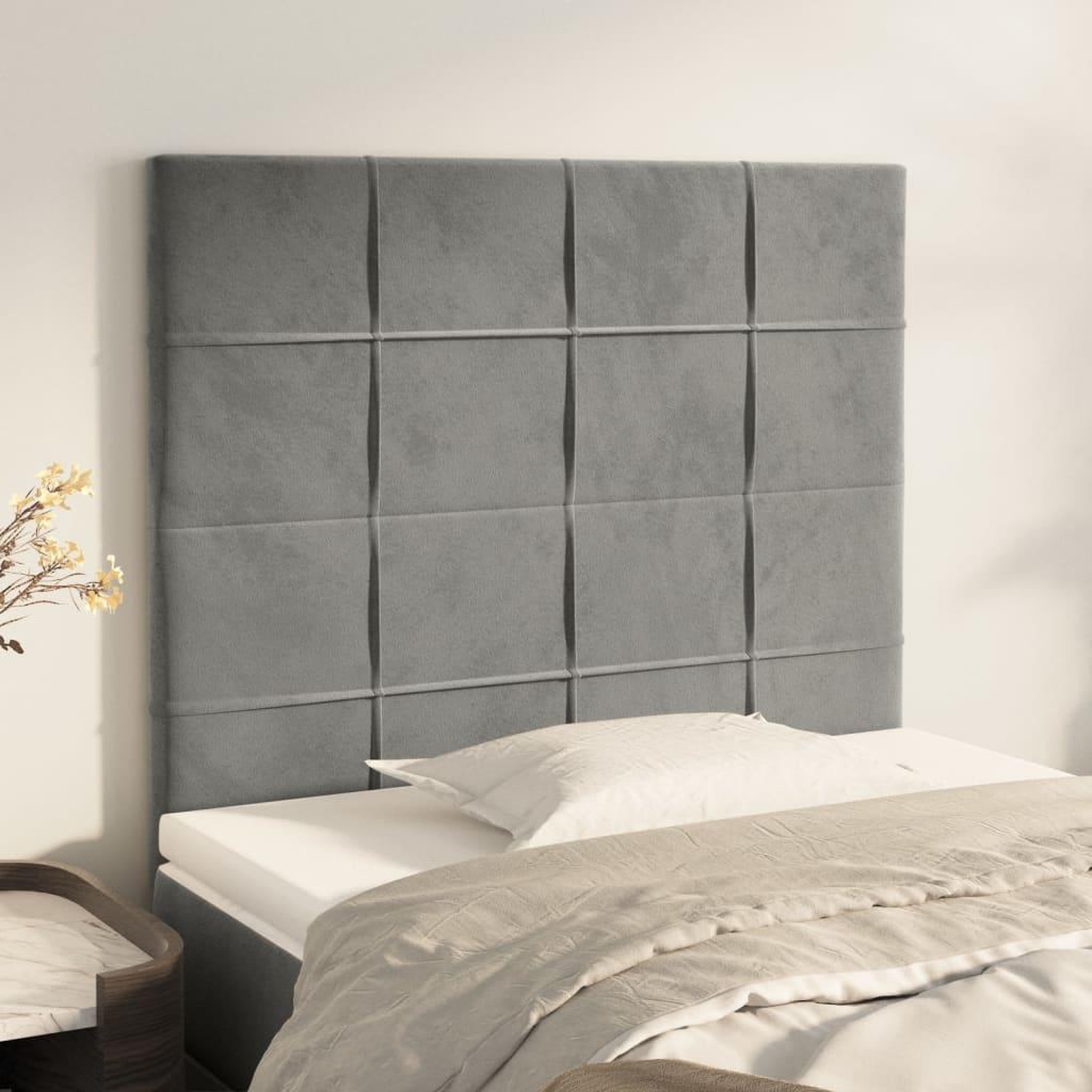 Voir la diapositive 1 : VIDAXL Tetes de lit 2 pcs Gris clair 90x5x78/88 cm Velours