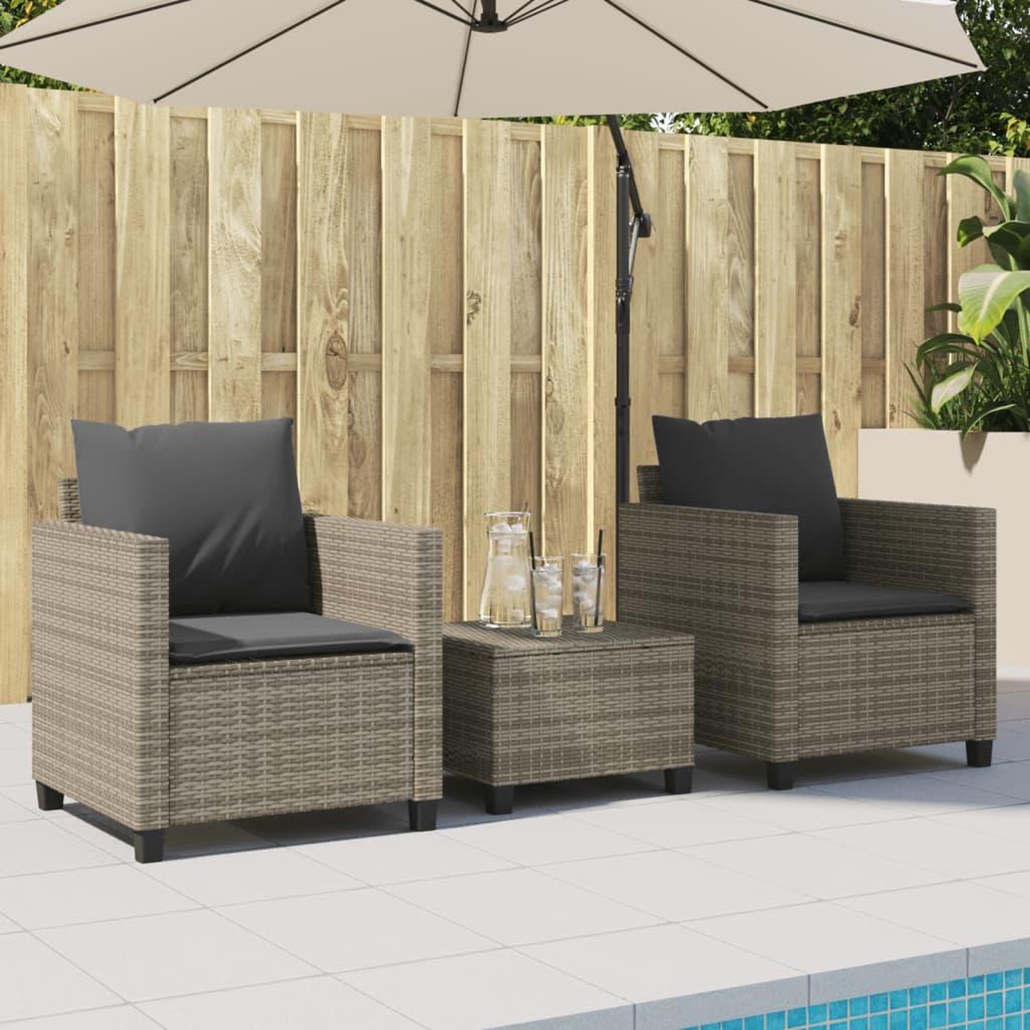 Voir la diapositive 3 : VIDAXL Ensemble de bistro 3 pcs avec coussins gris resine tressee