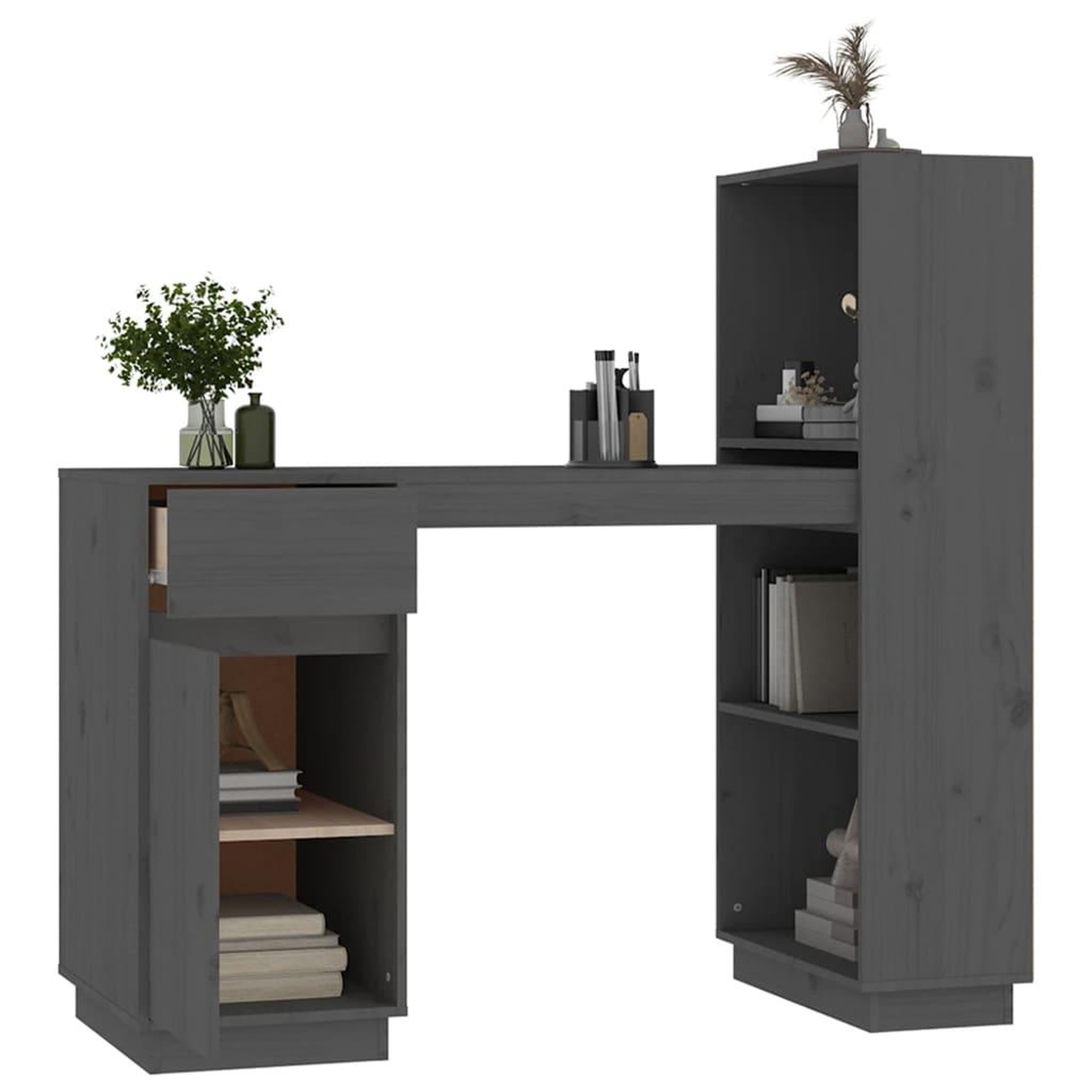 Voir la diapositive 5 : VIDAXL Bureau Gris 110x53x117 cm Bois massif de pin