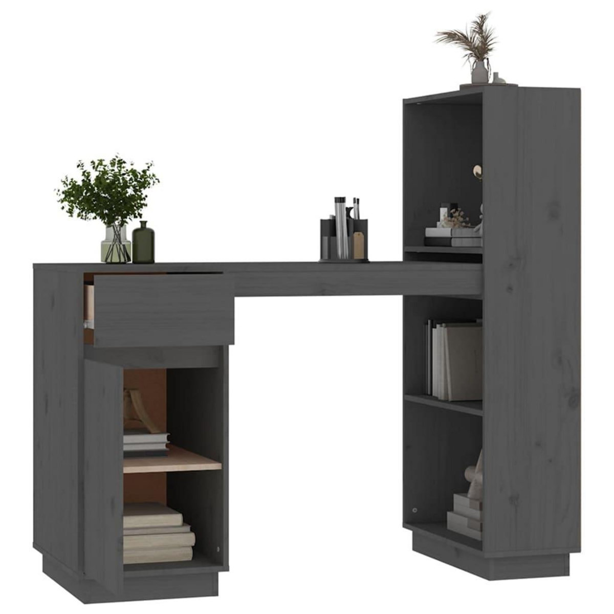 VIDAXL Bureau Gris 110x53x117 cm Bois massif de pin