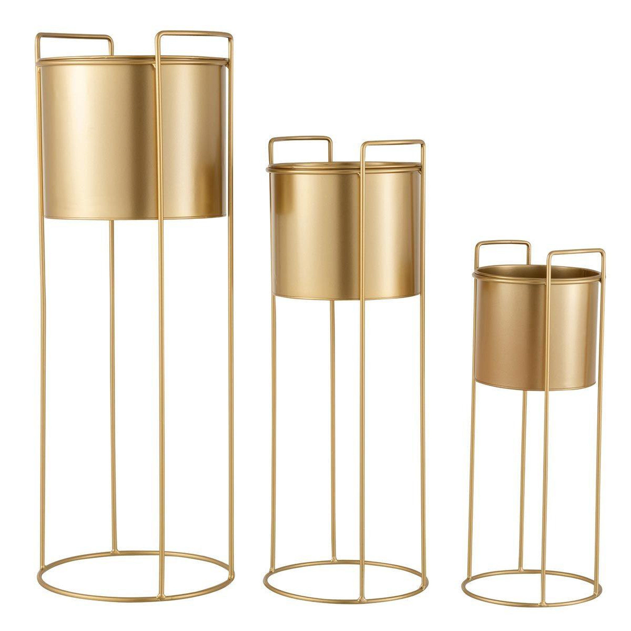 Voir la diapositive 2 : J-LINE Lot de 3 Cache-Pots sur Pied  Métal  80cm Or