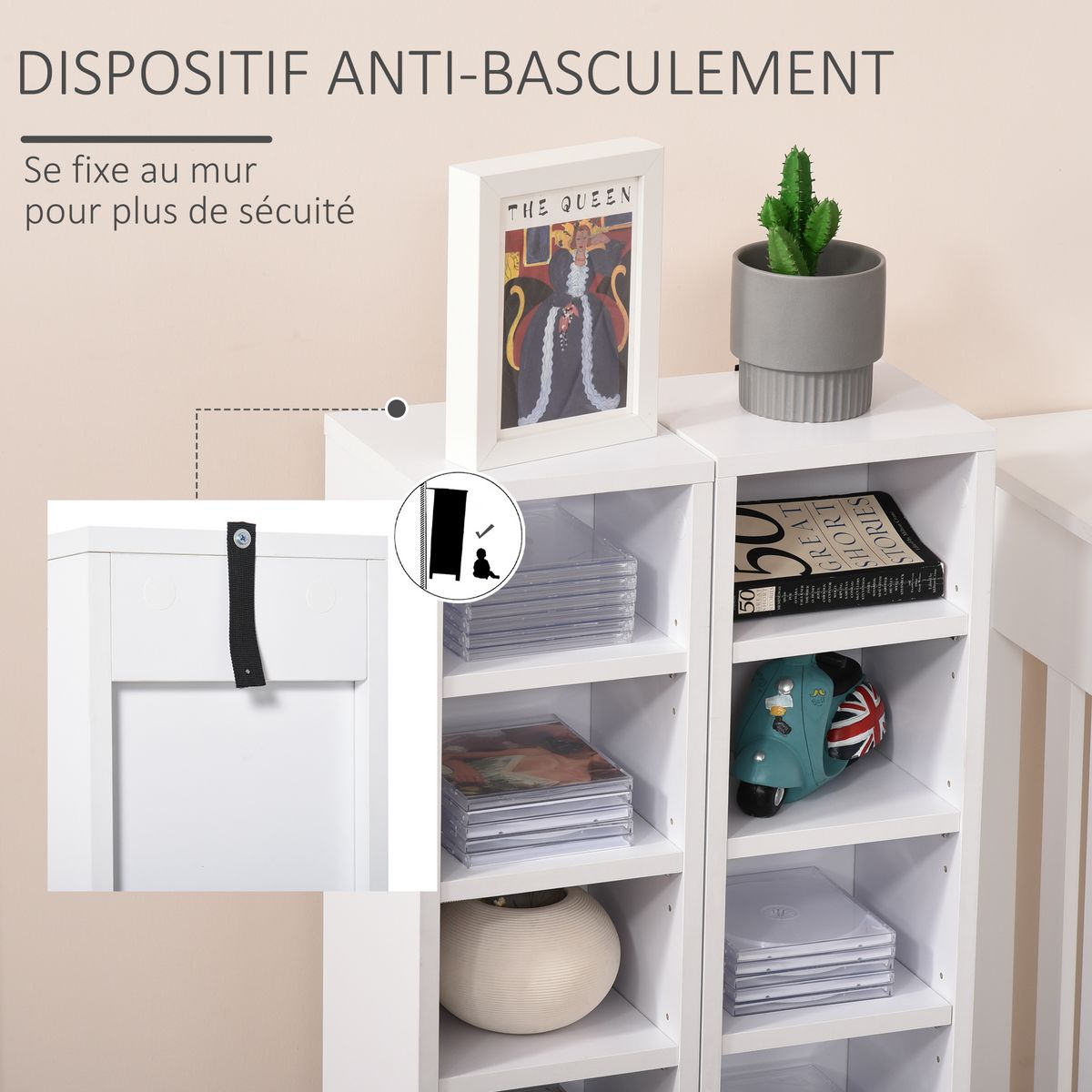 HOMCOM Lot de 2 étagères colonnes armoire de rangement CD 6 + 6 compartiments blanc dim. 21L x 22,5l x 88,5H cm