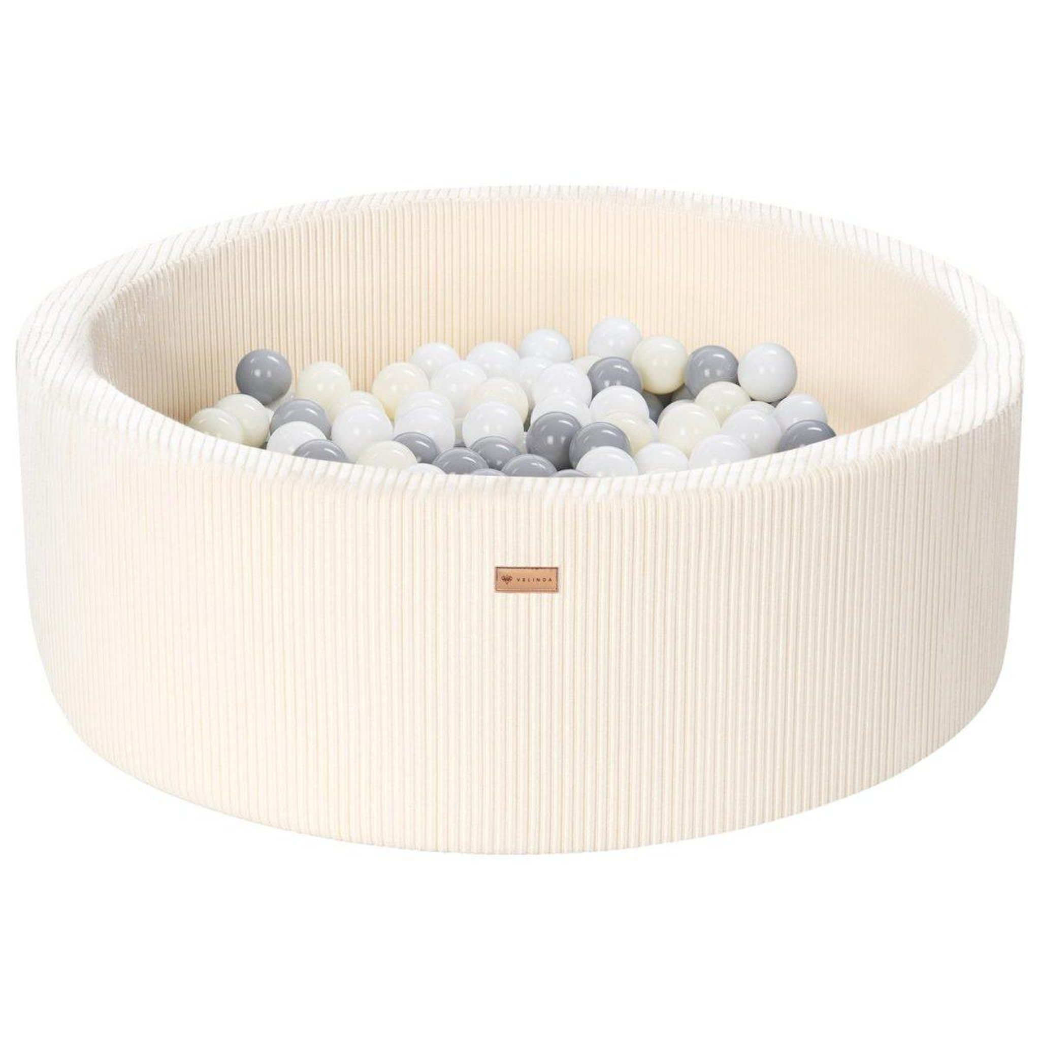 VELINDA Piscine à balles en velours côtelé avec 200 balles, diamètre env. 90 cm — crème
