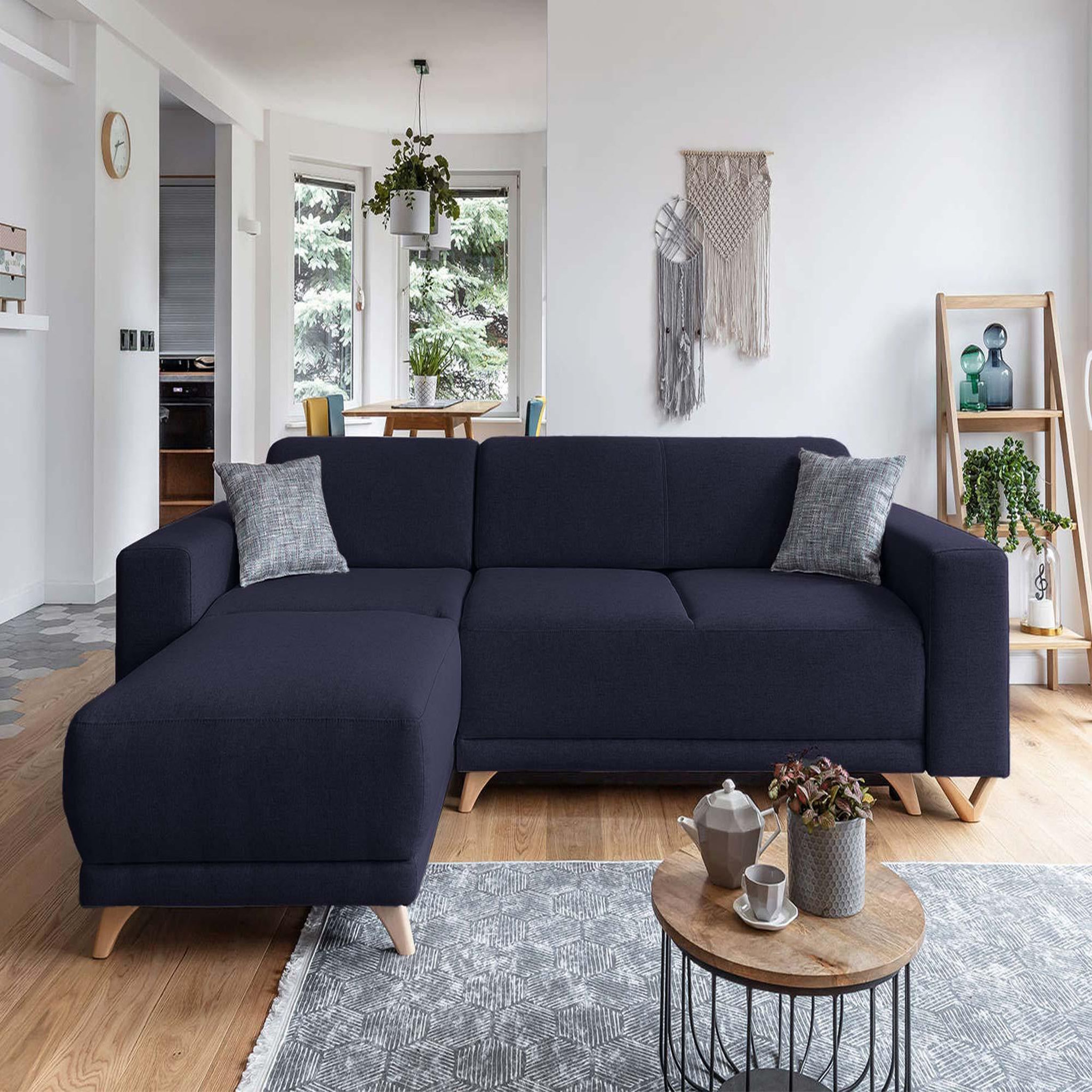 Voir la diapositive 2 : BEST MOBILIER Bella - canapé d'angle réversible convertible - avec coffre - 4 places - tissu