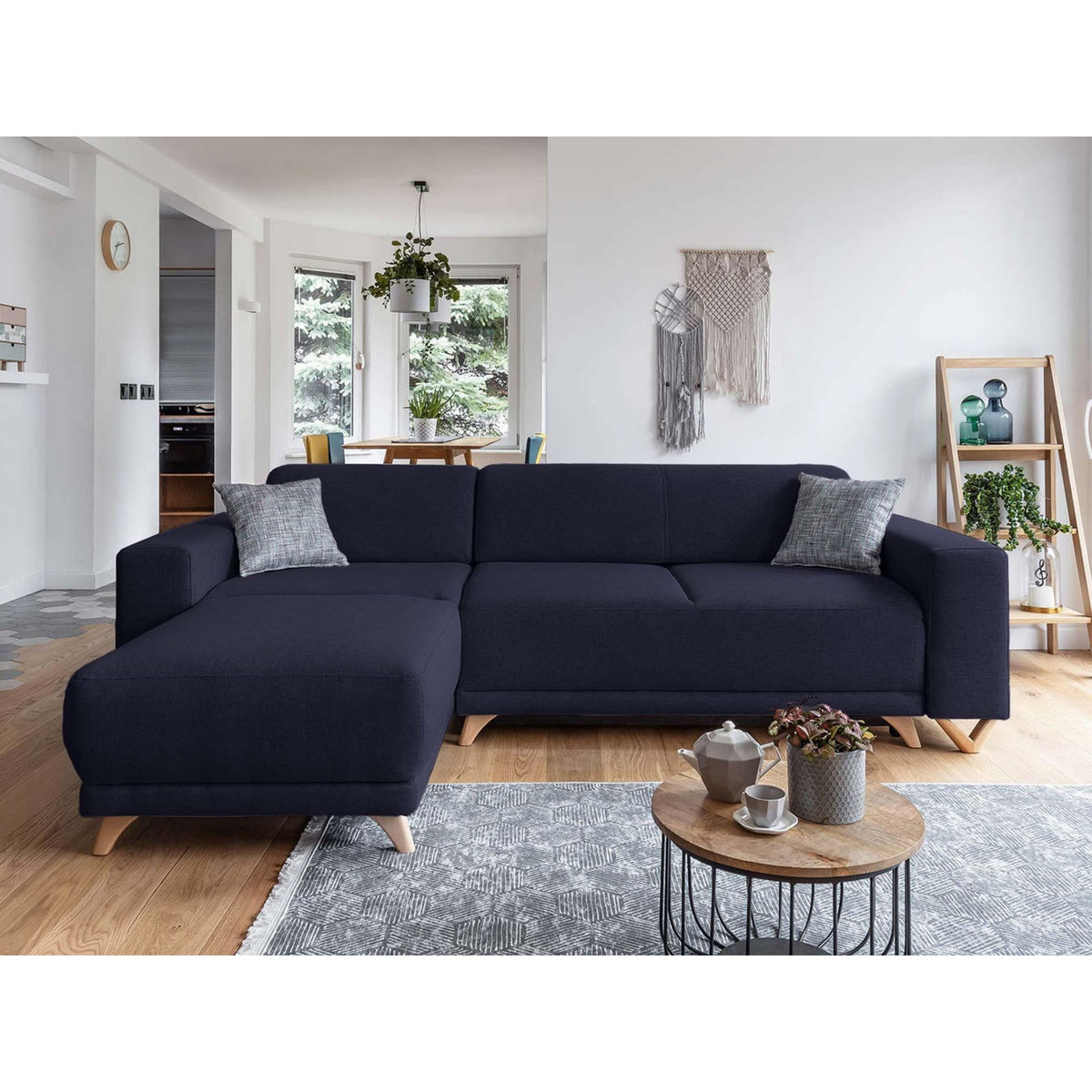 BEST MOBILIER Bella - canapé d'angle réversible convertible - avec coffre - 4 places - tissu