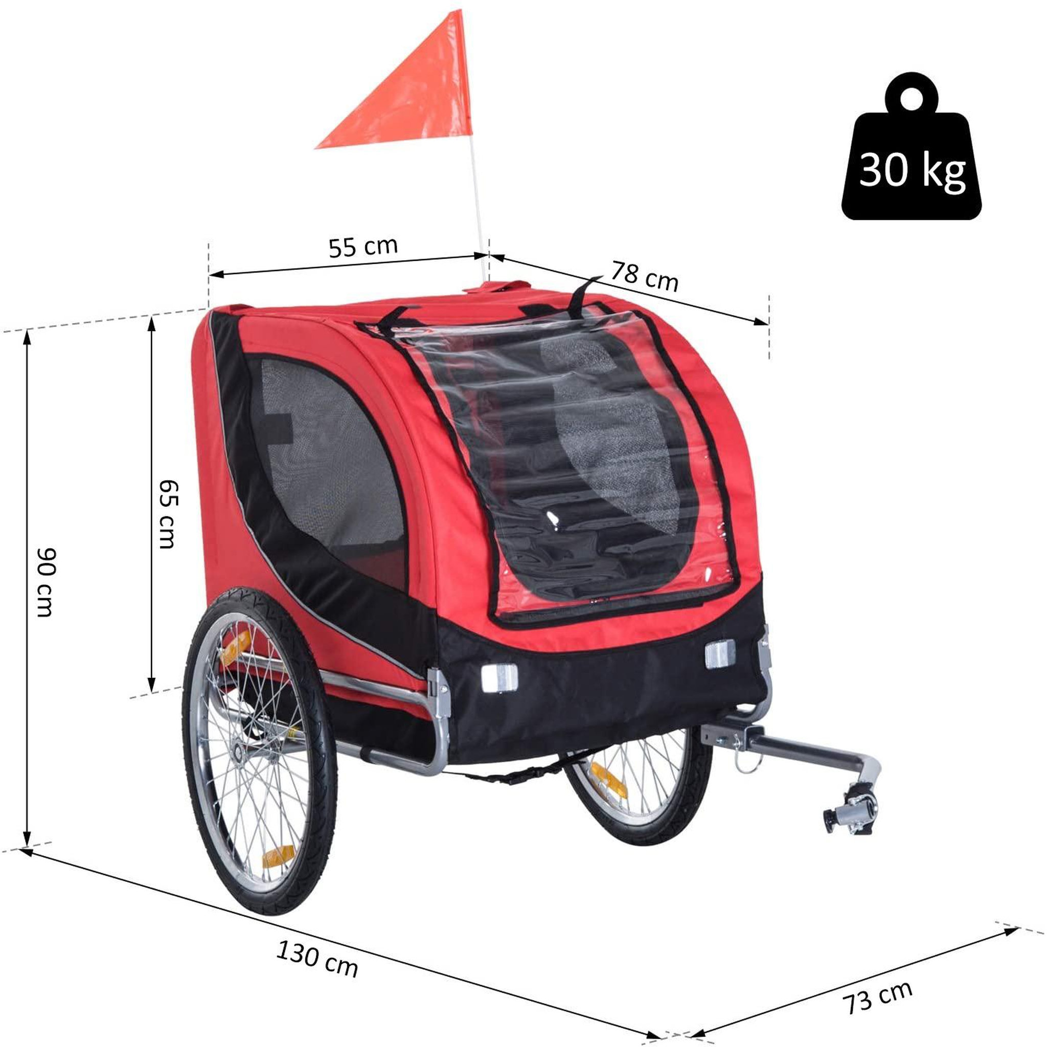 Voir la diapositive 3 : PAWHUT Remorque velo pour chien animaux avec 8 reflecteurs drapeau rouge noir