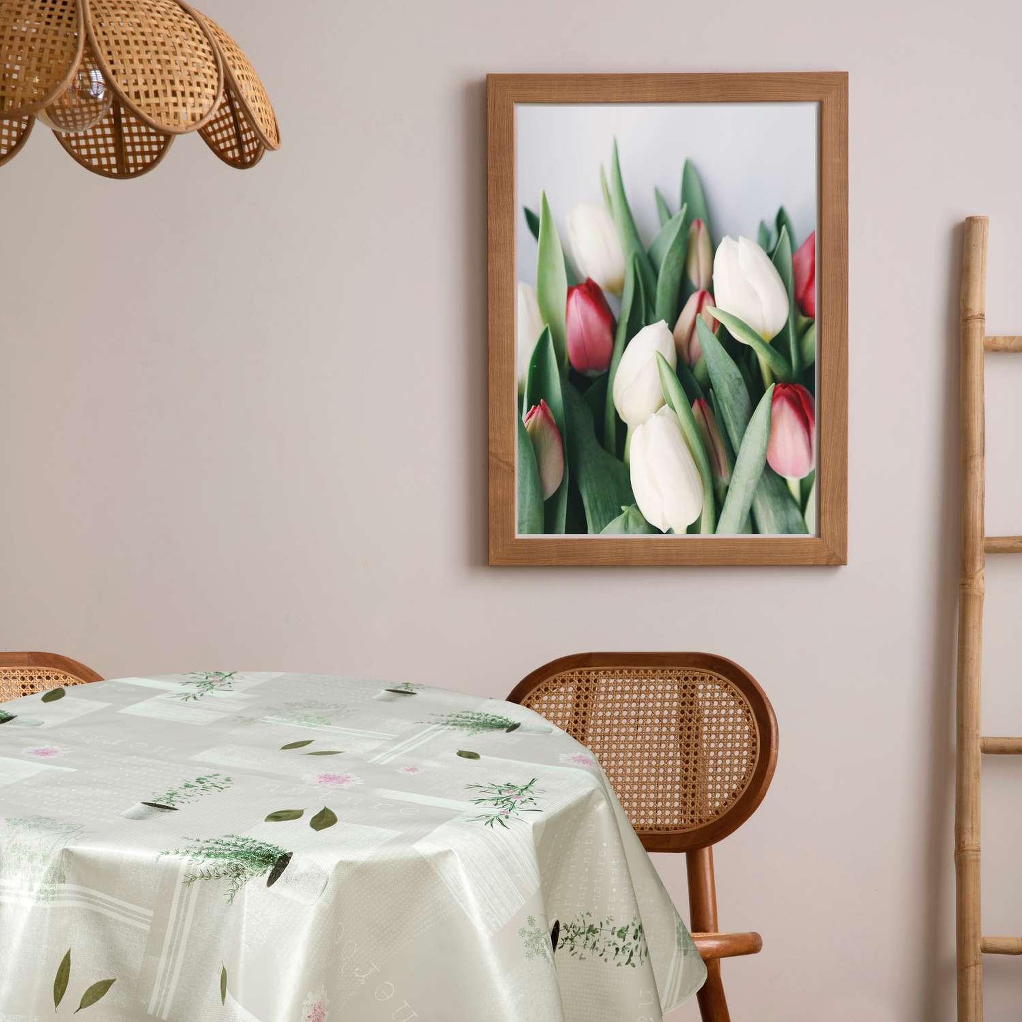 Voir la diapositive 2 : HABITABLE Nappe en toile cirée ronde Aromatic - Diam. 150 cm - Ecru